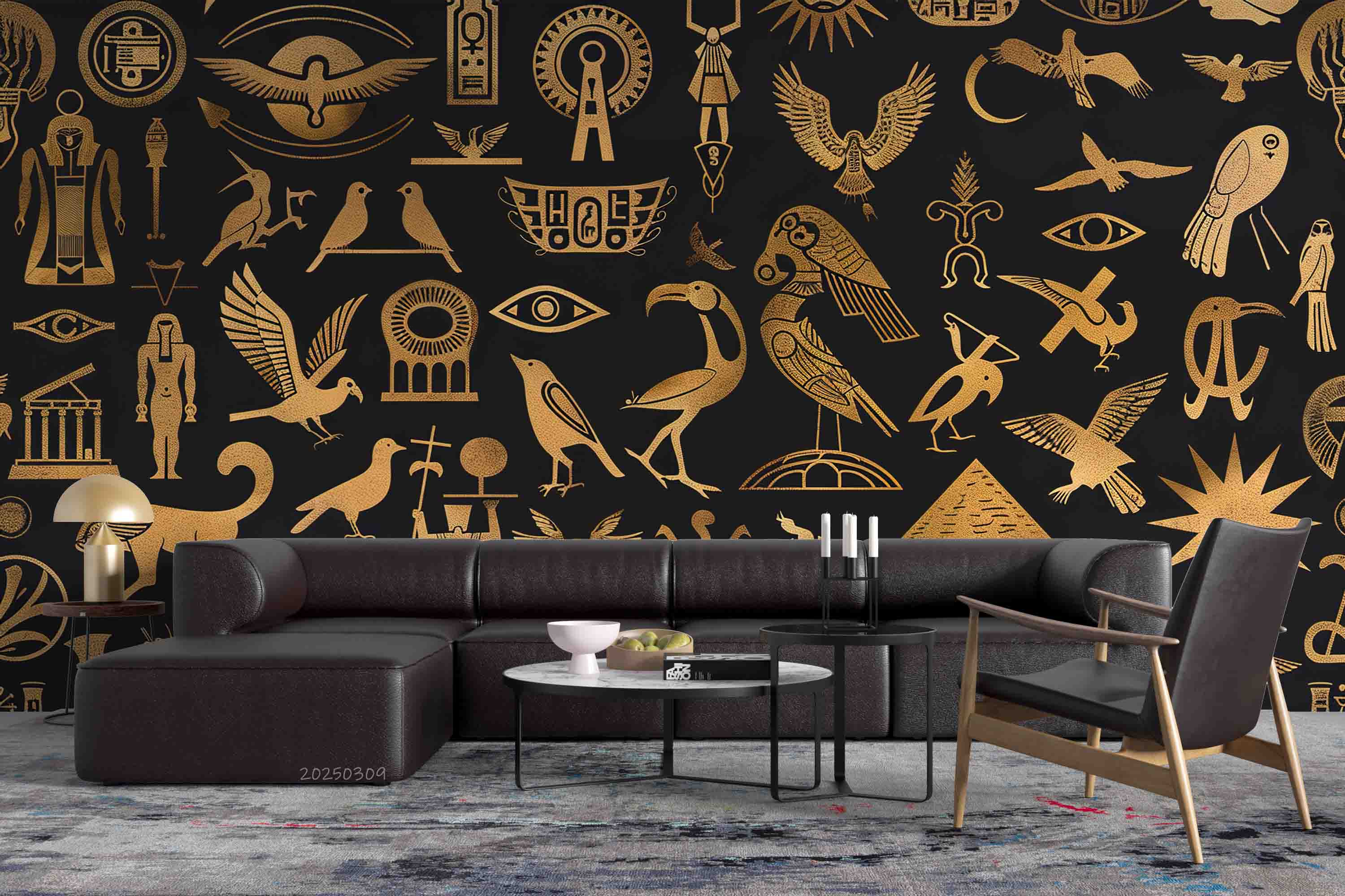 3D Ancient Egypt Gold Eagle Egyptian Hieroglyphics Symbols Wallpaper Wall Mural Wall Decor Wall Art Wall Sticker Remoable Wallpaper LQH 1