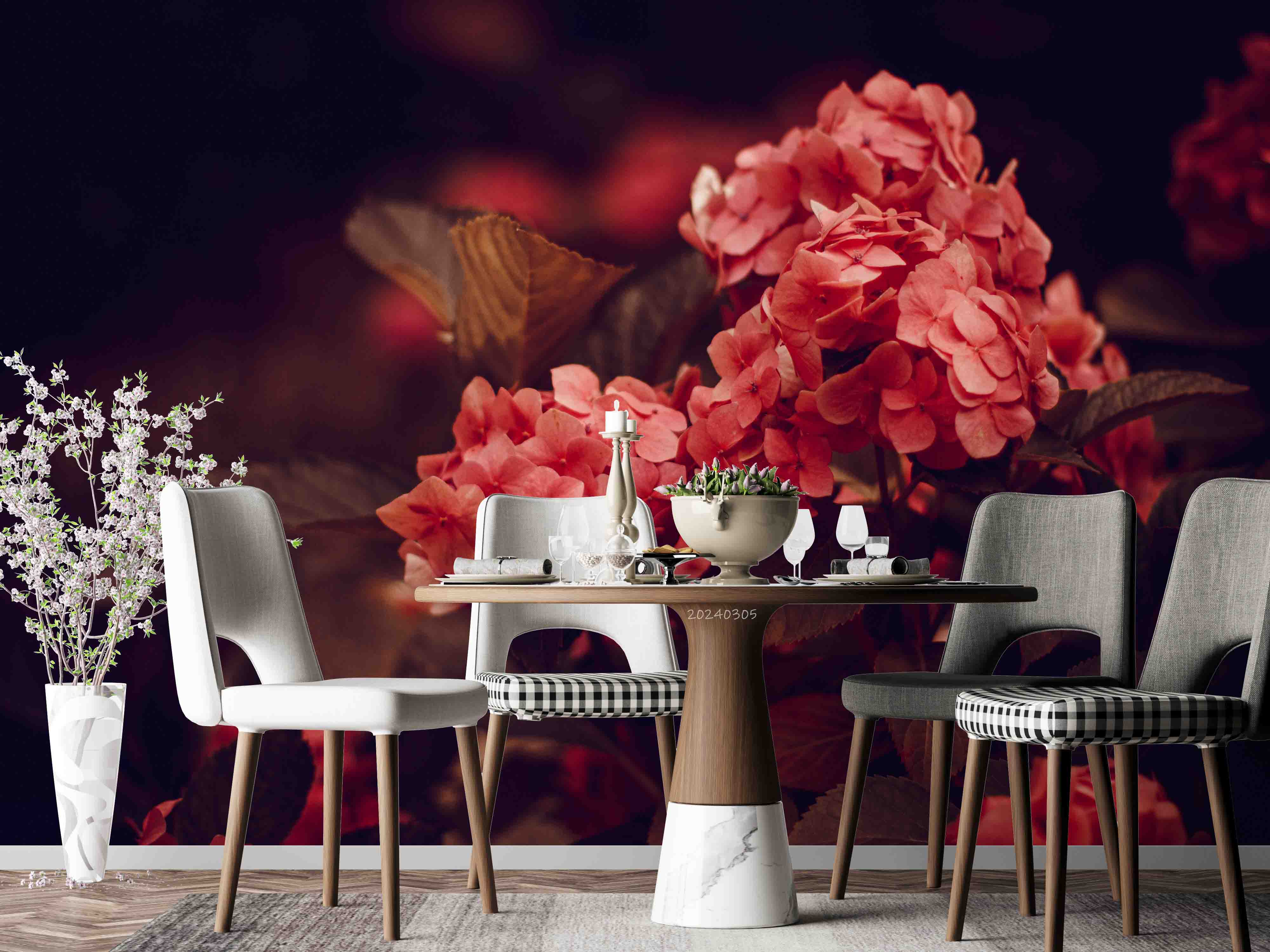 3D Red Flower Dark Background Wallpaper Wall Mural Wall Decor Wall Art Wall Sticker Remoable Wallpaper