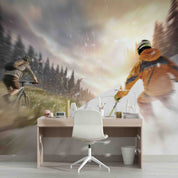 3D Tree Skiing Person Snow White Wall Mural Wallpaper YXL 90