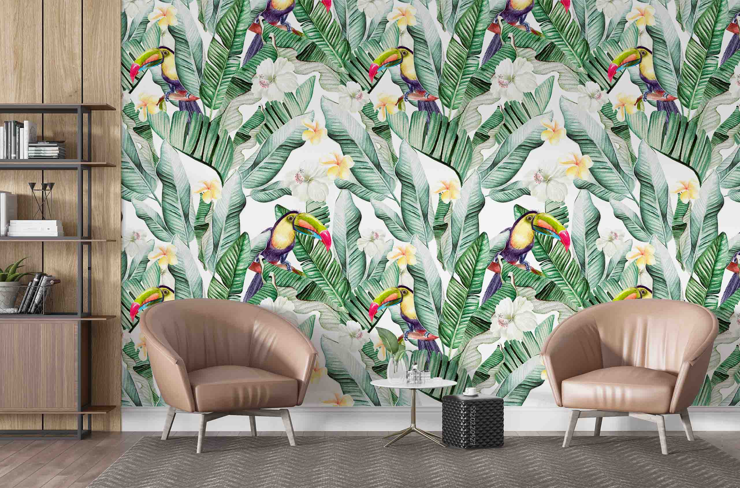 3D Watercolor Tropical Banana Leaf Toucan Hibiscus Floral Wall Mural Wallpaper GD 4219- Jess Art Decoration
