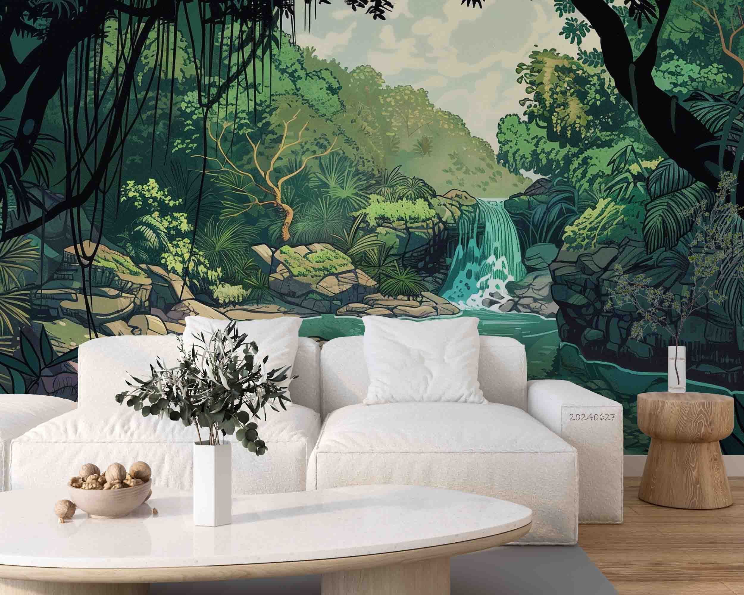 3D Tree Sea Stone Falls Ripple Wall Mural Wallpaper YXL 707