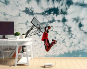 3D Basketball Person Cloud Sky Wall Mural Wallpaper YXL 136