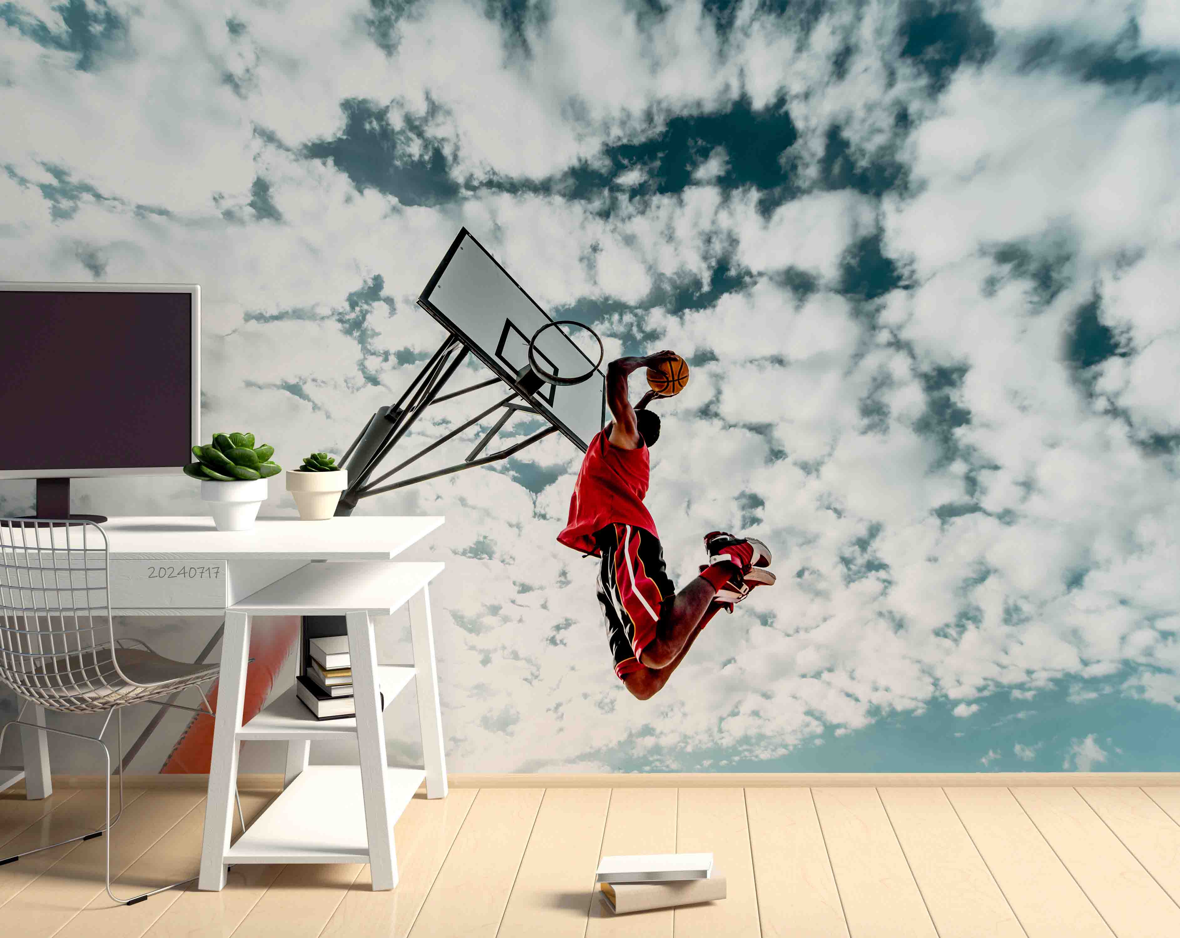 3D Basketball Person Cloud Sky Wall Mural Wallpaper YXL 136