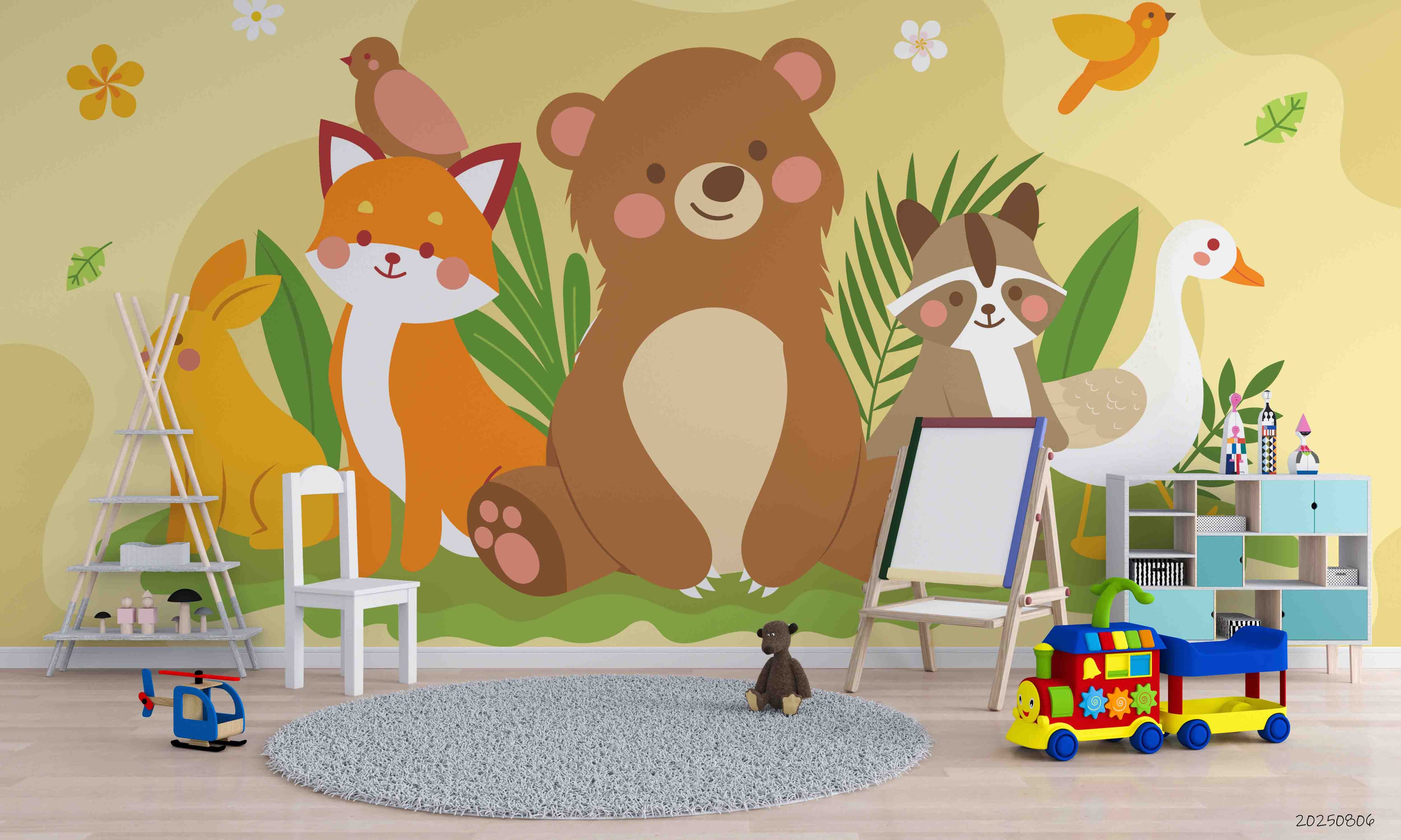 3D Childcare Nursery School Cartoon Animals Kids Wall Mural Wallpaper JN 16