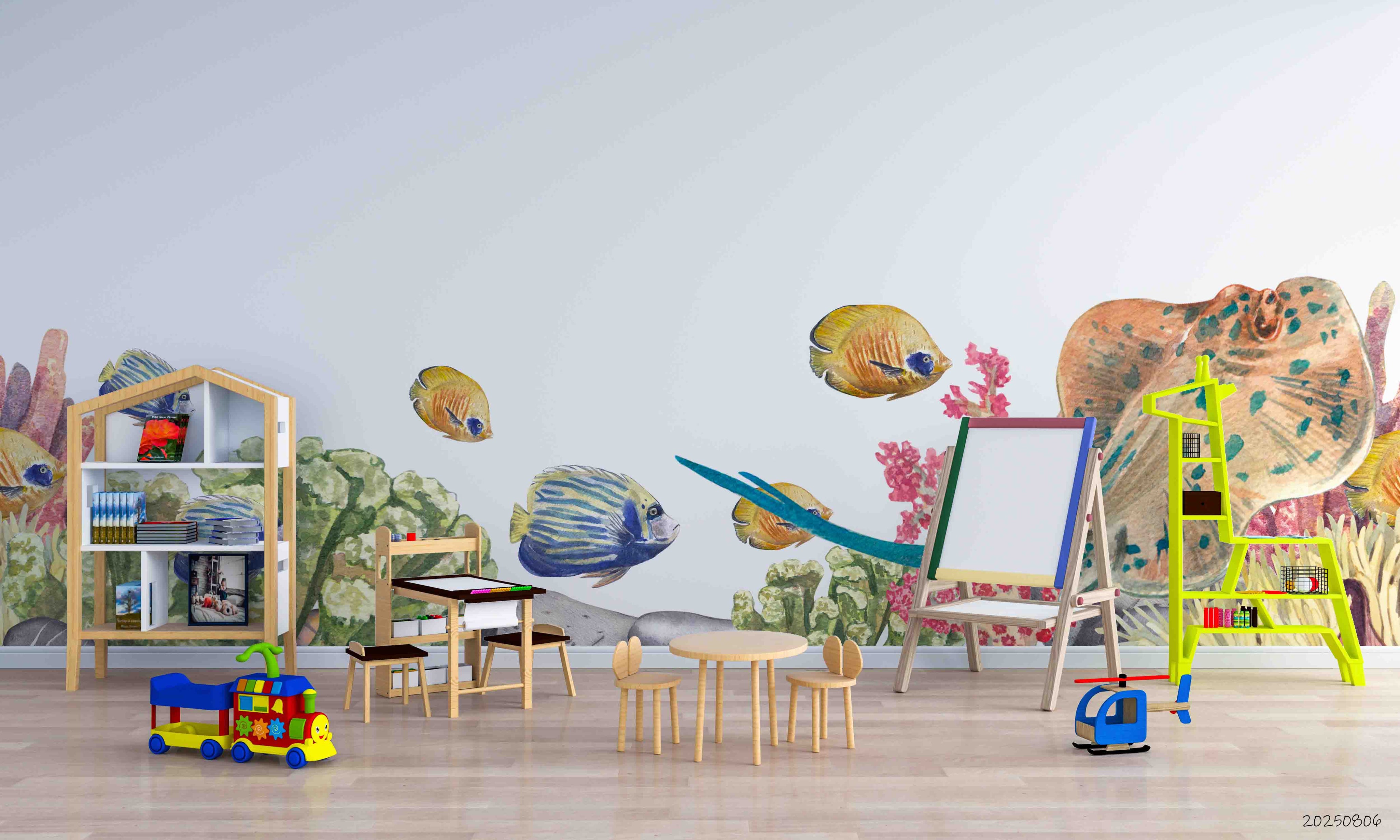 3D Childcare Nursery School Cartoon Sea Fish Kids Wall Mural Wallpaper JN 61