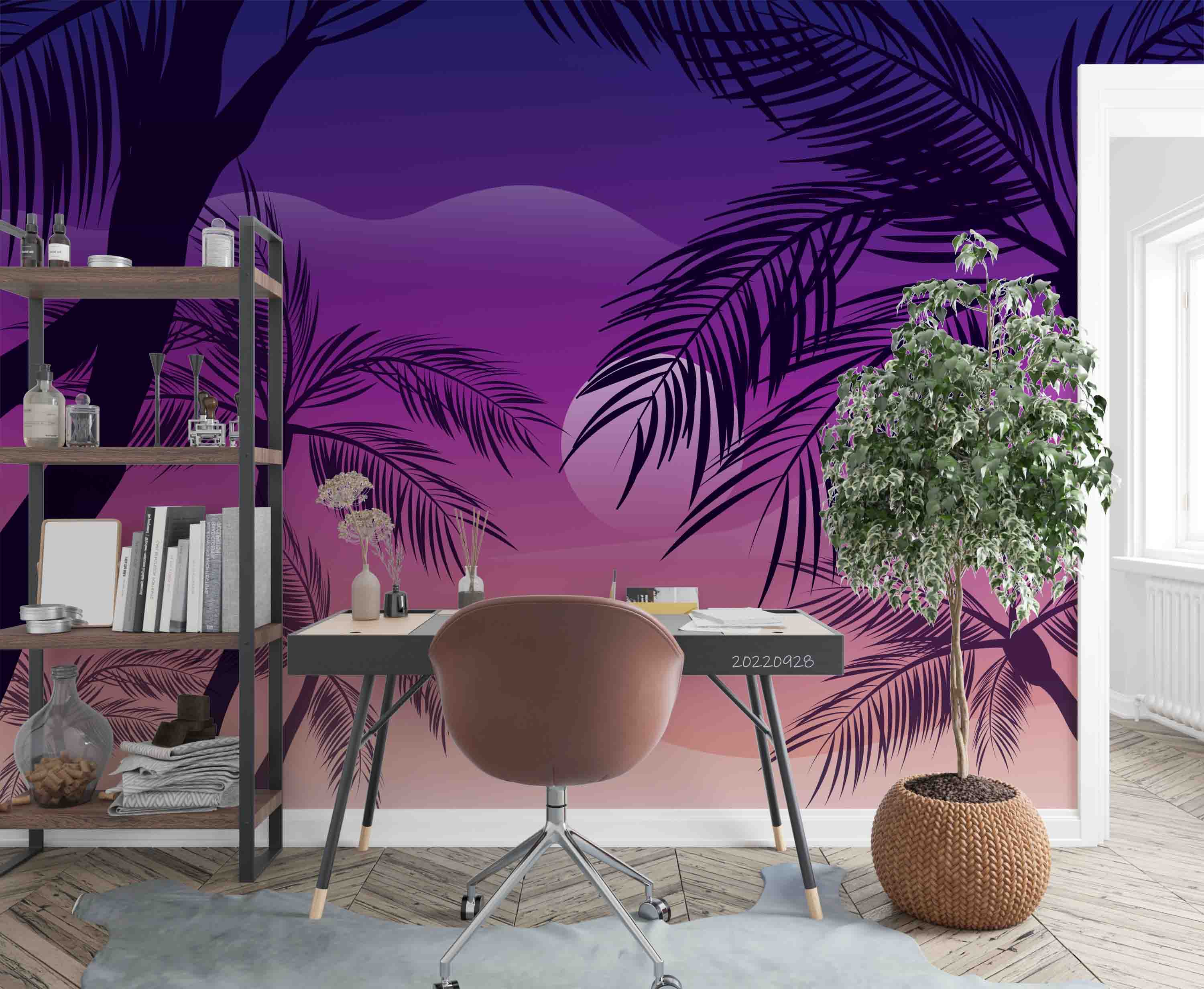 3D Summer Tropical Coconut Tree Purple Background Wall Mural Wallpaper GD 3380- Jess Art Decoration