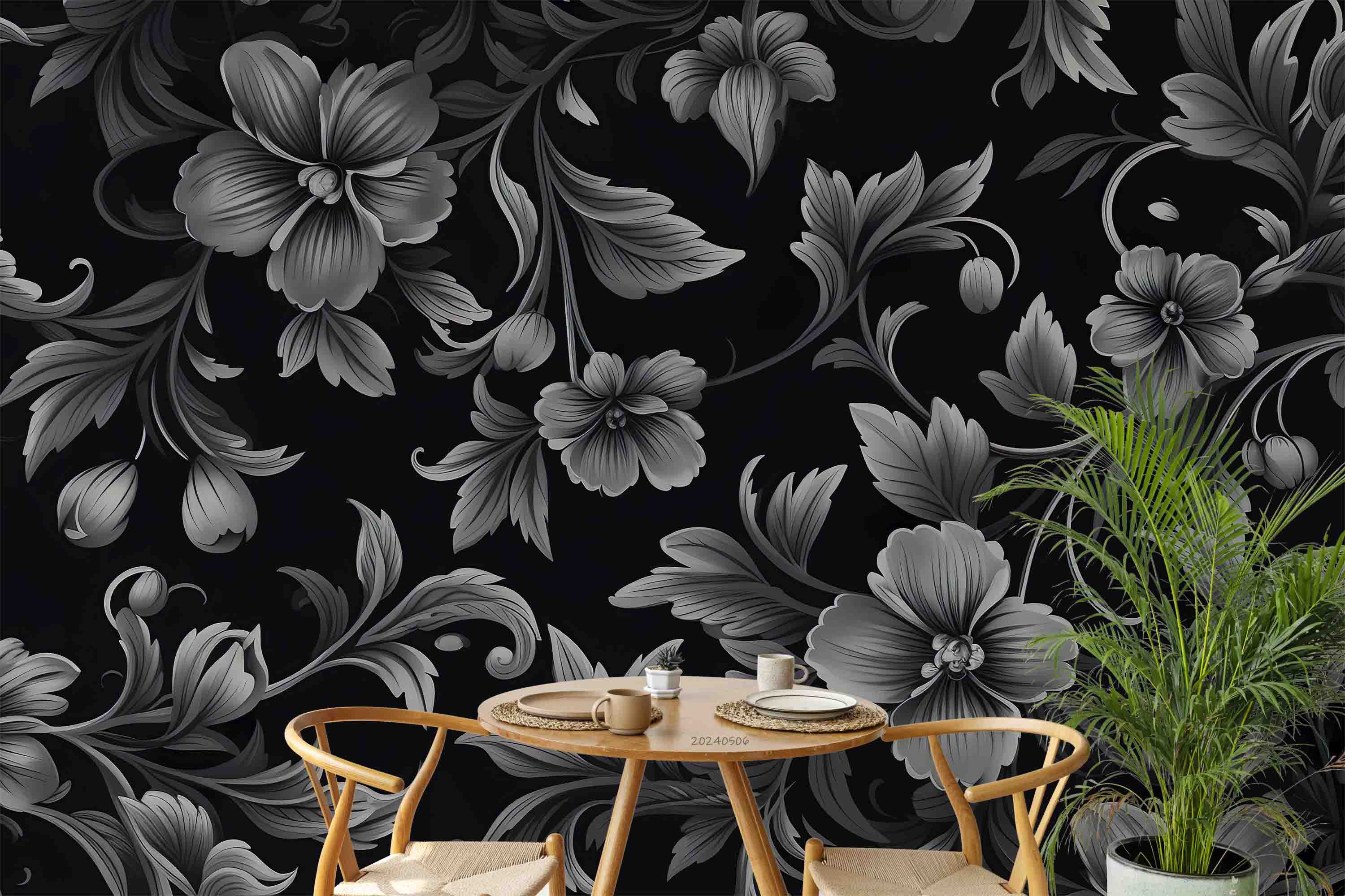 3D Black Floral Background Wallpaper Wall Mural Wall Decor Wall Art Wall Sticker Remoable Wallpaper