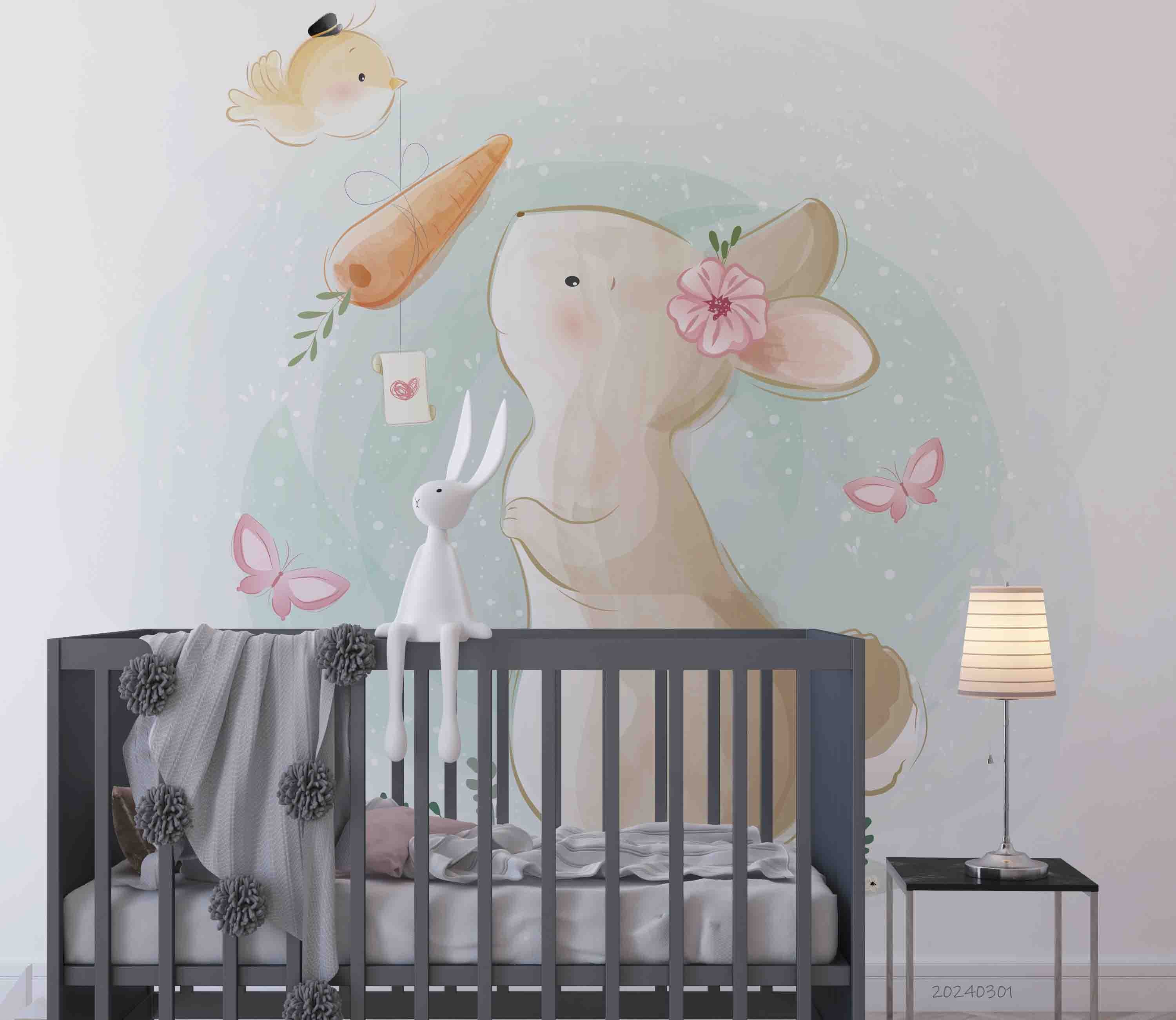 3D Cartoon Animal Rabbit Carrot Kids Wallpaper Wall Mural Wall Decor Wall Art Wall Sticker Remoable Wallpaper