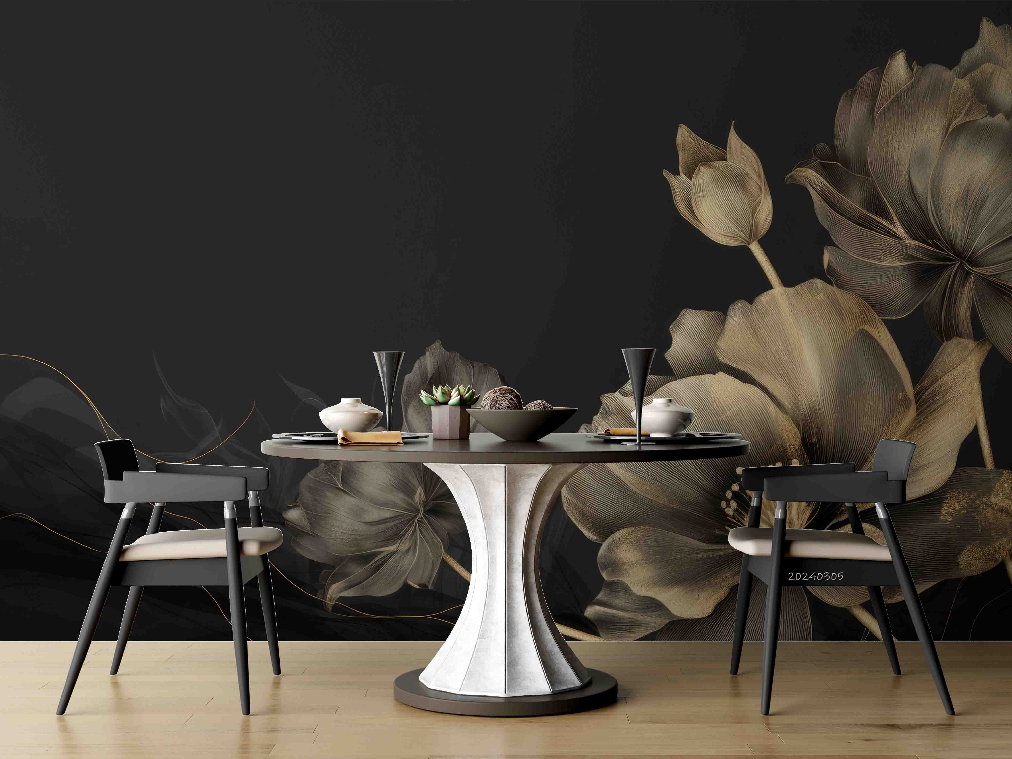 3D Gray Floral Dark Background Wallpaper Wall Mural Wall Decor Wall Art Wall Sticker Remoable Wallpaper