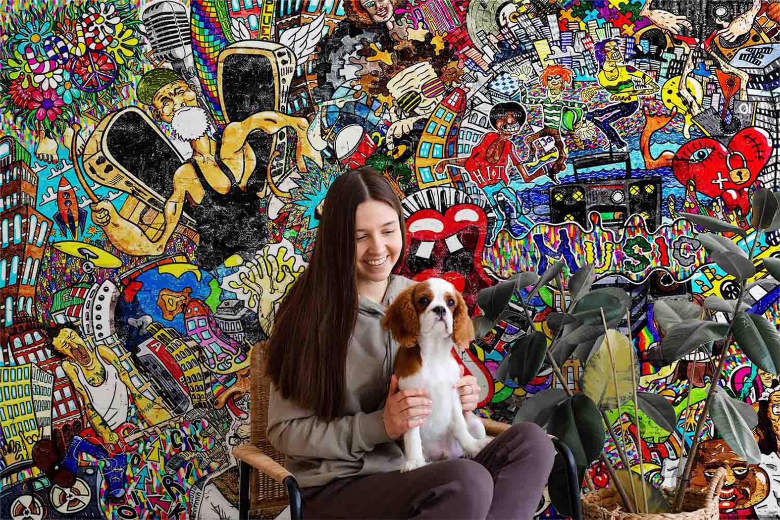 3D Abstract Artistic Graffiti Building People Wall Mural Wallpaper GD 3686- Jess Art Decoration