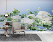 3D Pond Lotus Lotus Leaf Stone Scenery Wallpaper Wall Mural Wall Decor Wall Art Wall Sticker Remoable Wallpaper LQH 23