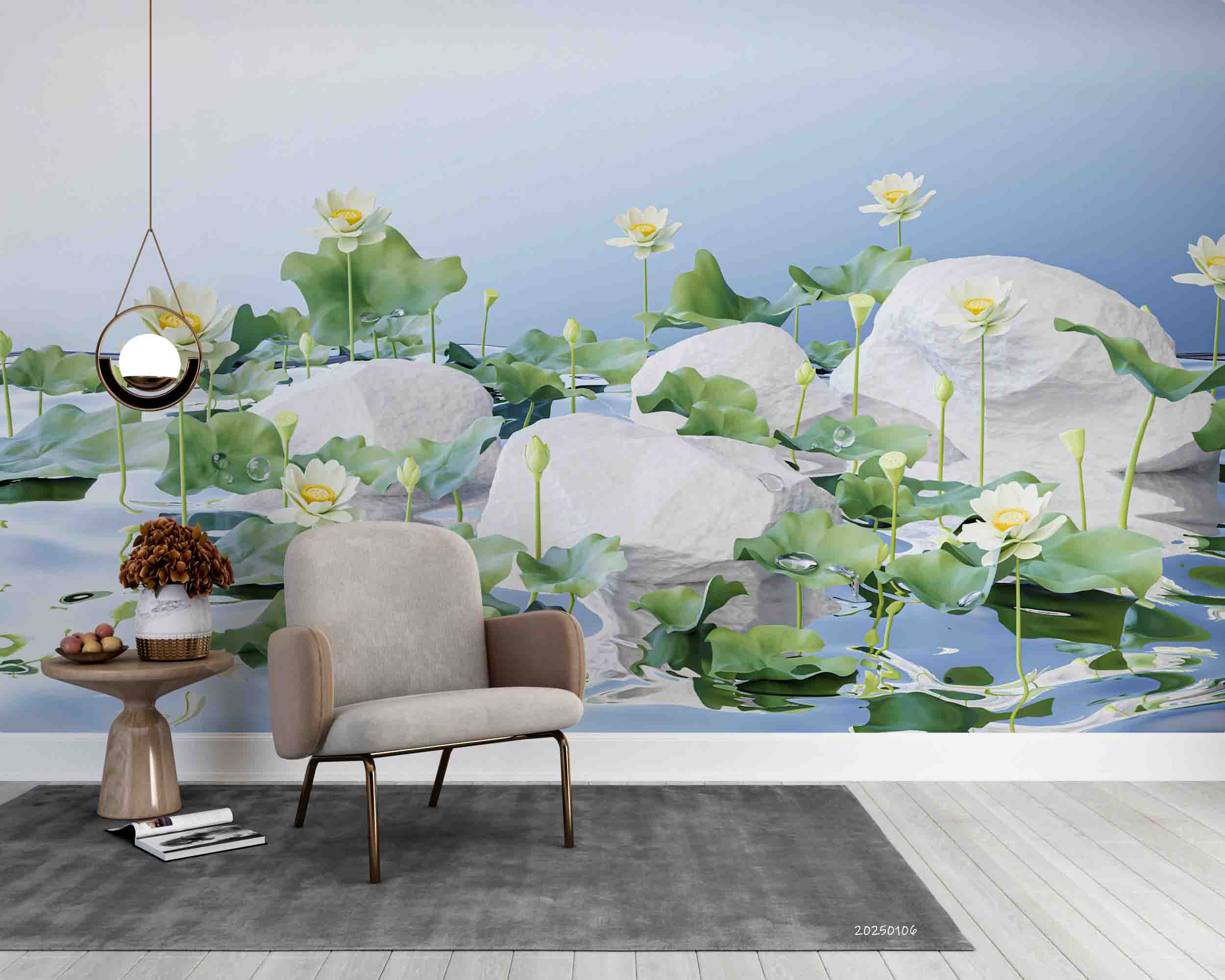 3D Pond Lotus Lotus Leaf Stone Scenery Wallpaper Wall Mural Wall Decor Wall Art Wall Sticker Remoable Wallpaper LQH 23