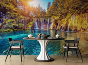 3D Mountain Tree Sunlight Sea Waterfall Wall Mural Wallpaper YXL 2624
