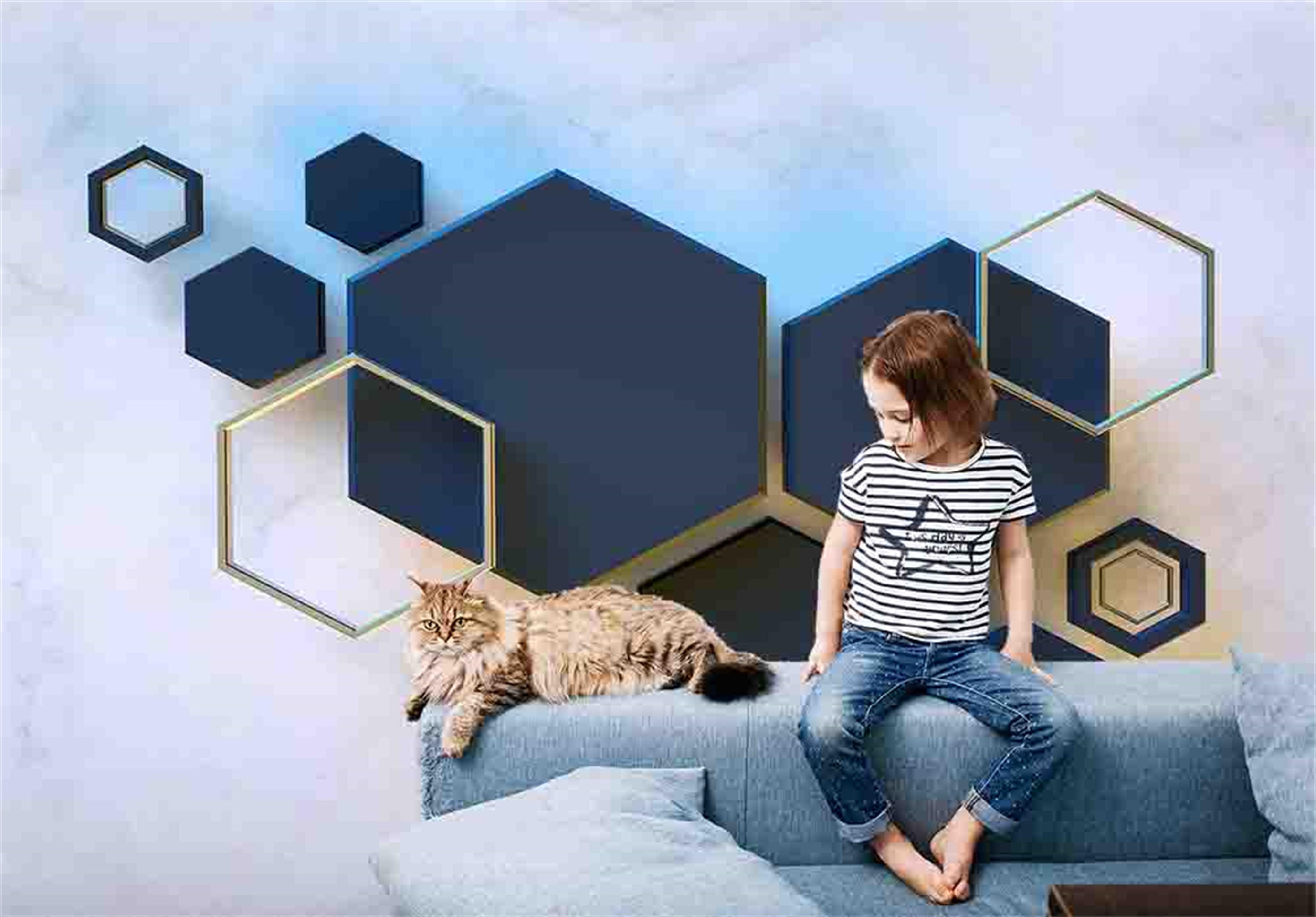 3D Modern Geometry Hexagons Background Wall Mural Wallpaper GD 3614- Jess Art Decoration