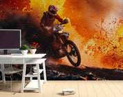 3D Volcano Person Motorbike Fog Wall Mural Wallpaper YXL 78