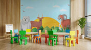 3D Childcare Nursery School Cartoon Animals Kids Wall Mural Wallpaper JN