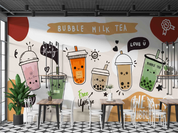 Milk Tea Red Beans Letter White Wallpaper cafe & food wall mural for cafe, restaurant or shop interior