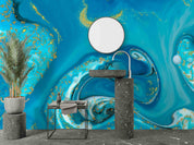 3D Abstract Damaskeen Blue Wave Wall Mural Wallpaper YXL 570