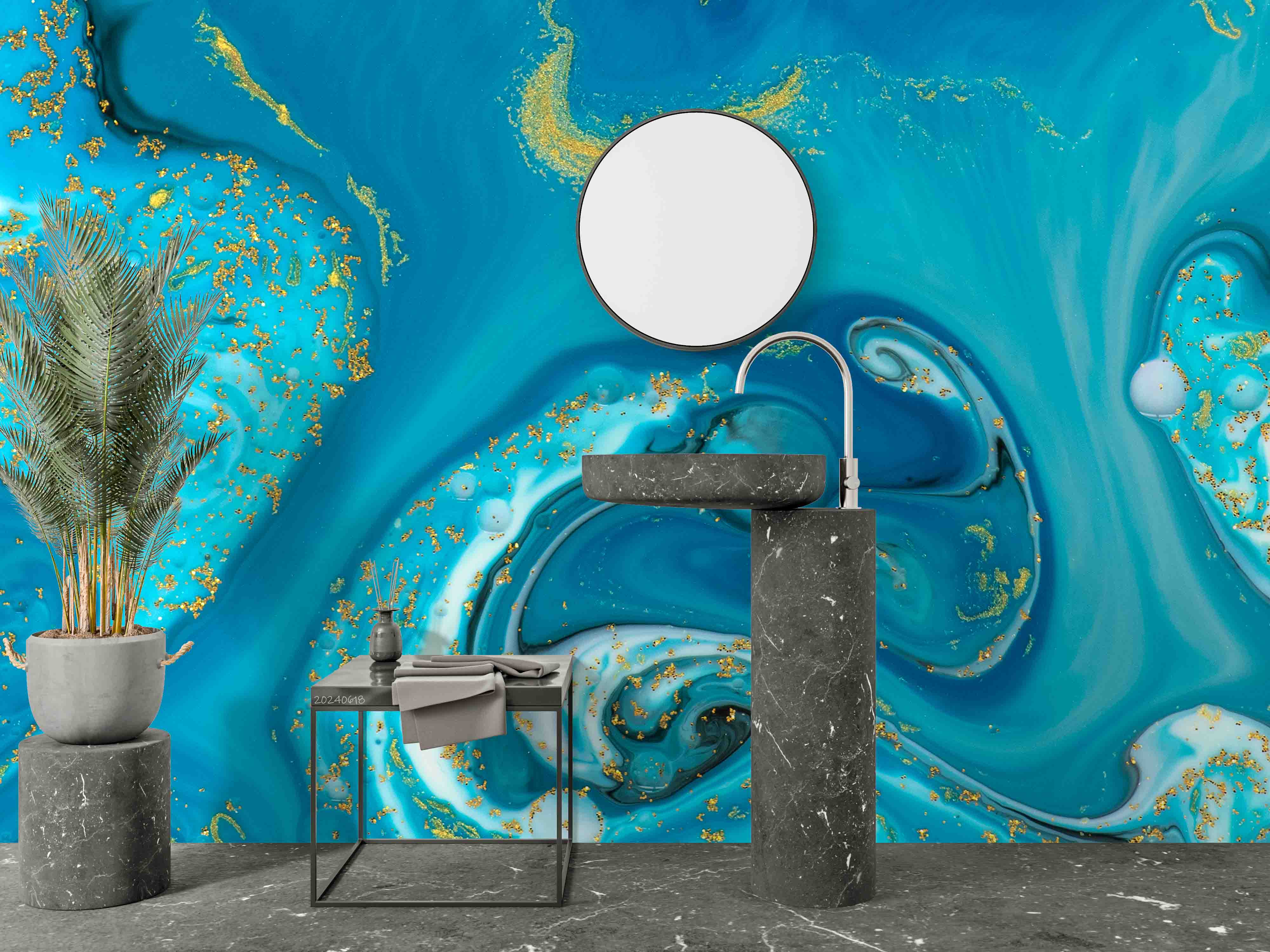 3D Abstract Damaskeen Blue Wave Wall Mural Wallpaper YXL 570