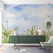 3D Watercolor Blue Sky Cloud Green Plant Wallpaper Wall Mural Wall Decor Wall Art Wall Sticker Remoable Wallpaper LQH