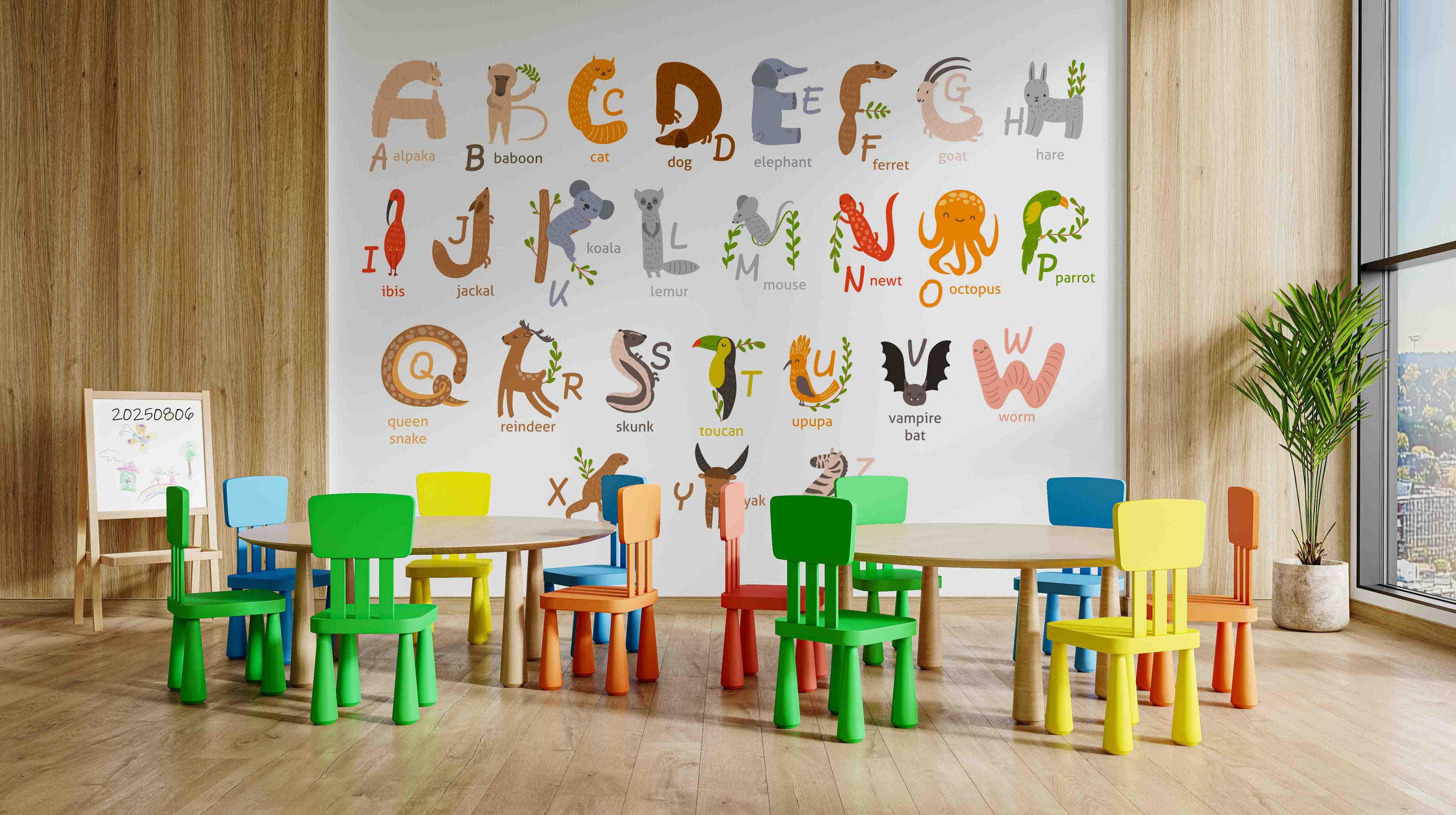 3D Childcare Nursery School Cartoon Animals Letters Kids Wall Mural Wallpaper JN 66
