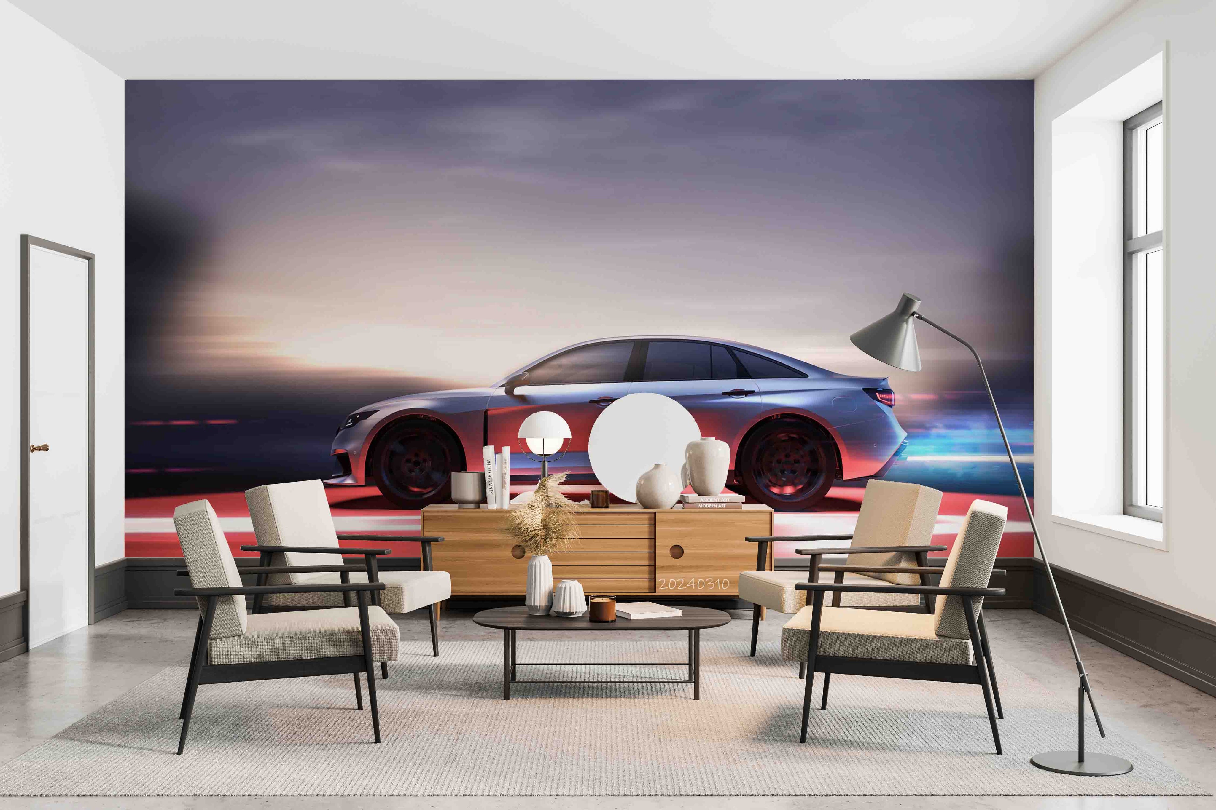3D Grey Sports Car Pattern Wallpaper Wall Mural Wall Decor Wall Art Wall Sticker Remoable Wallpaper