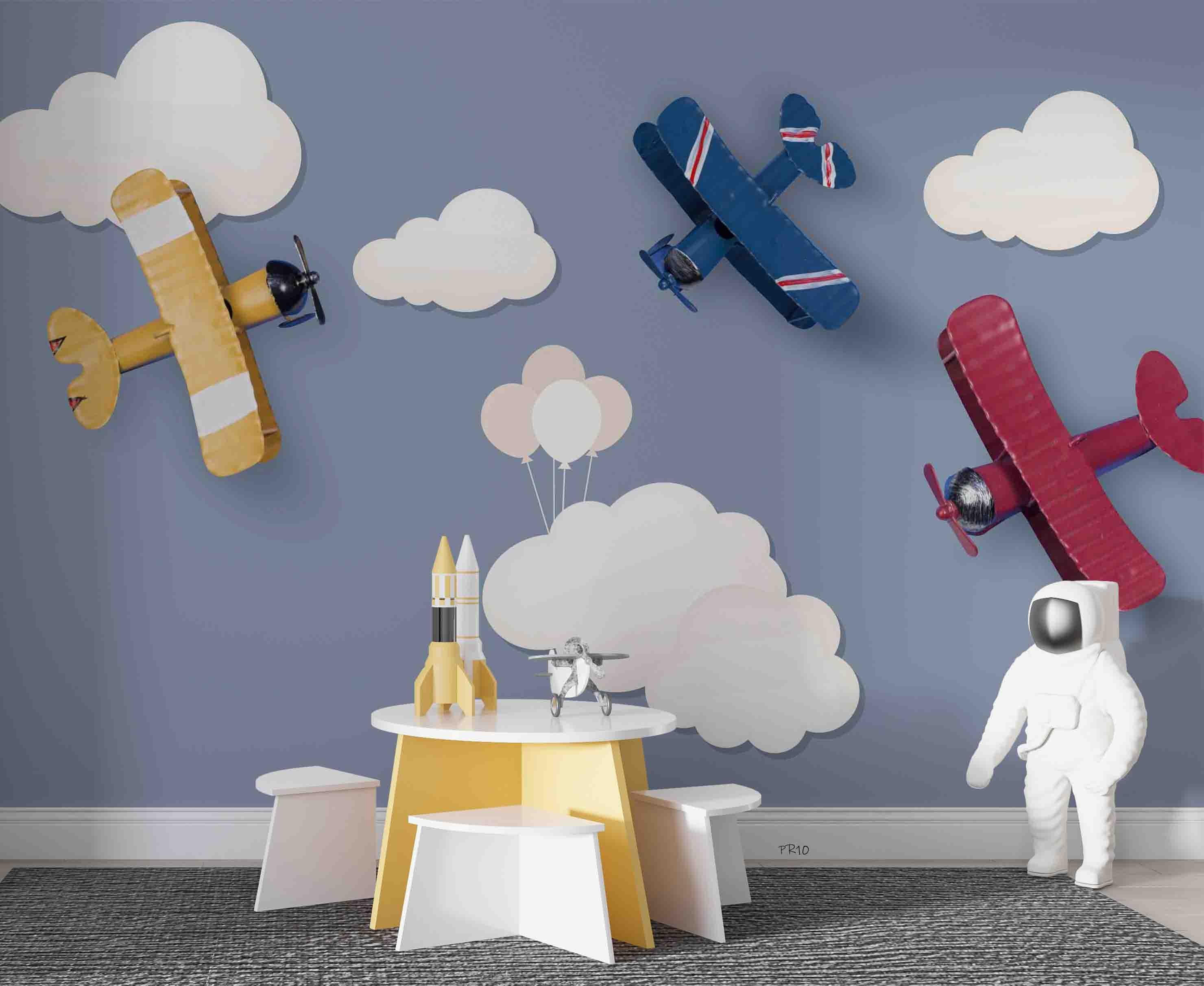 3D Paper Airplane Clouds paper airplane cloud mural wall mural wallpaper for nursery - view 3