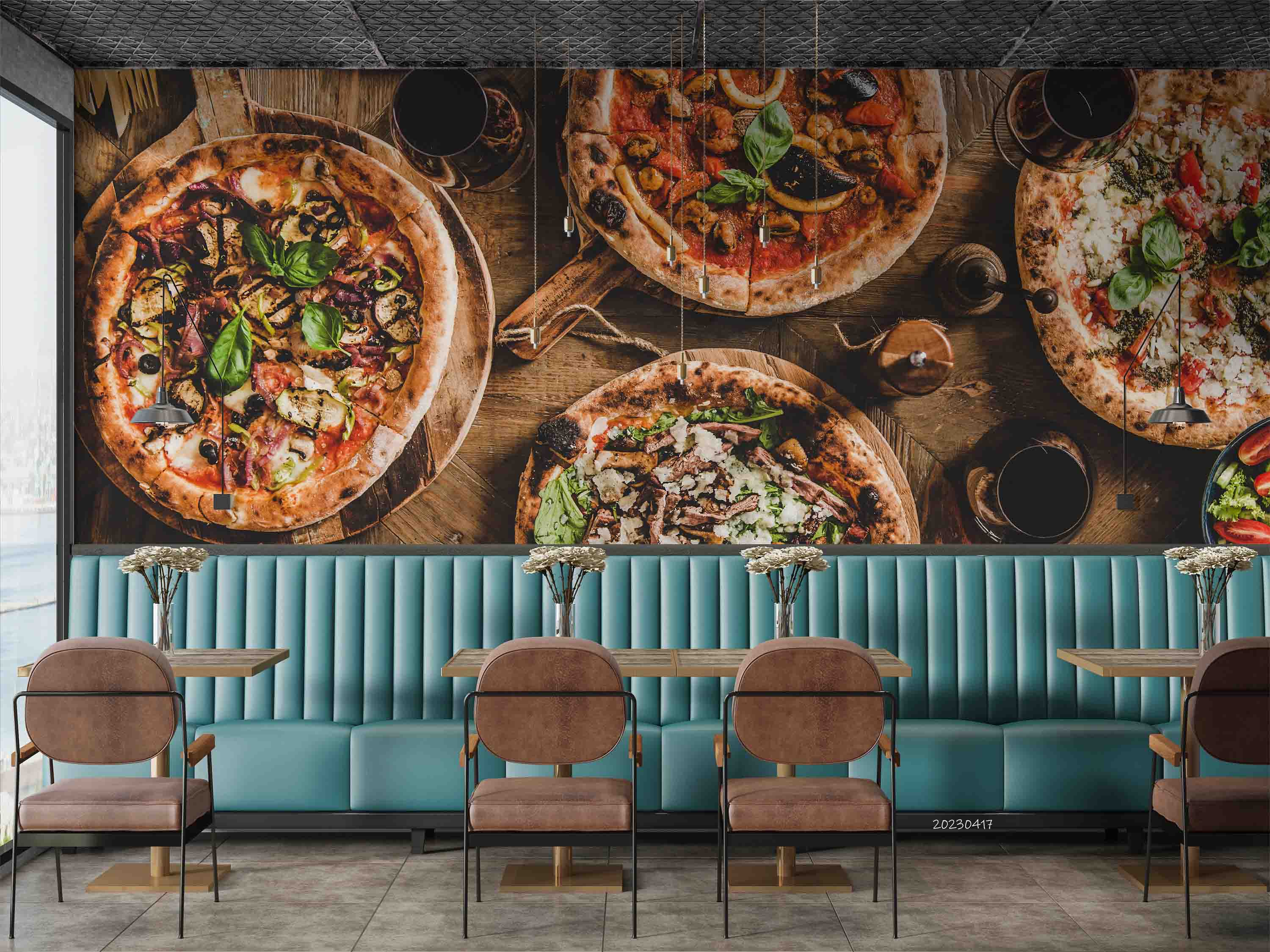3D Italian Pizza Salad Red Wine Wall Mural Wallpaper GD 5521- Jess Art Decoration
