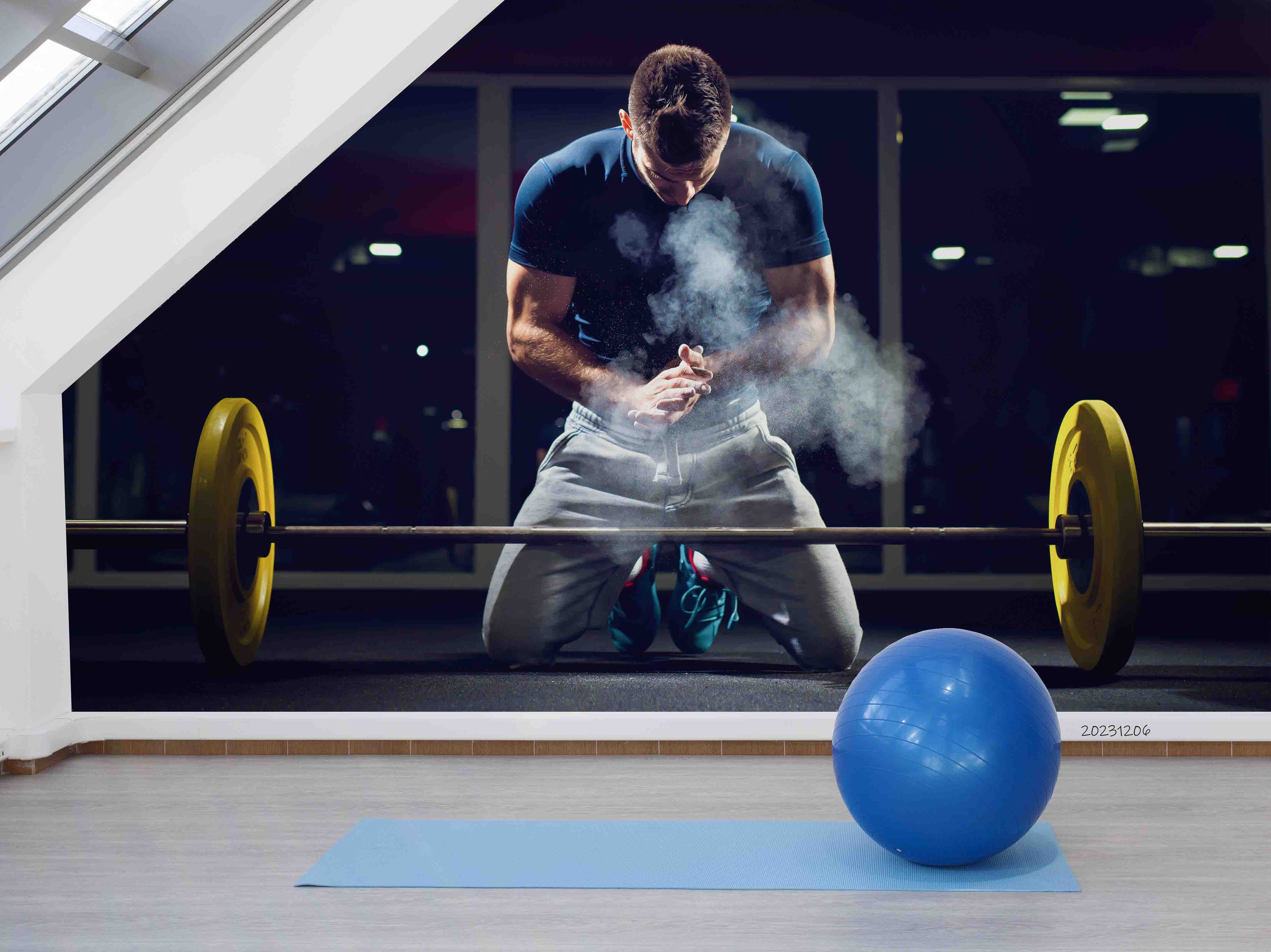 3D Gym Poster Man Weightlifting Wall Mural Wallpaper YXL 73