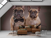 3D Animal Dog Bulldog Brown Bowknot Wall Mural Wallpaper YXL 514
