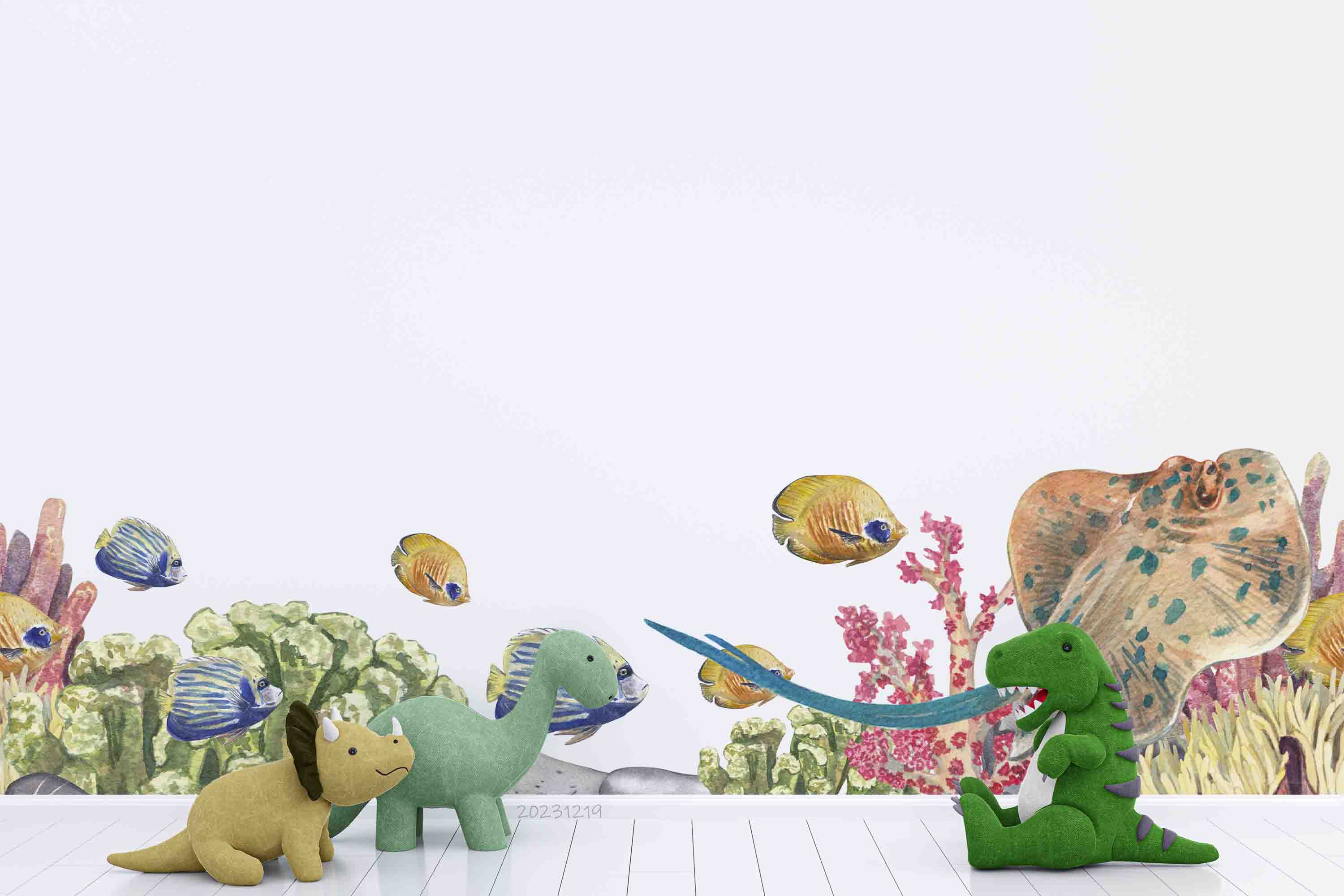 3D Animal Fish Coral Sea Stone Wall Mural Wallpaper YXL 03