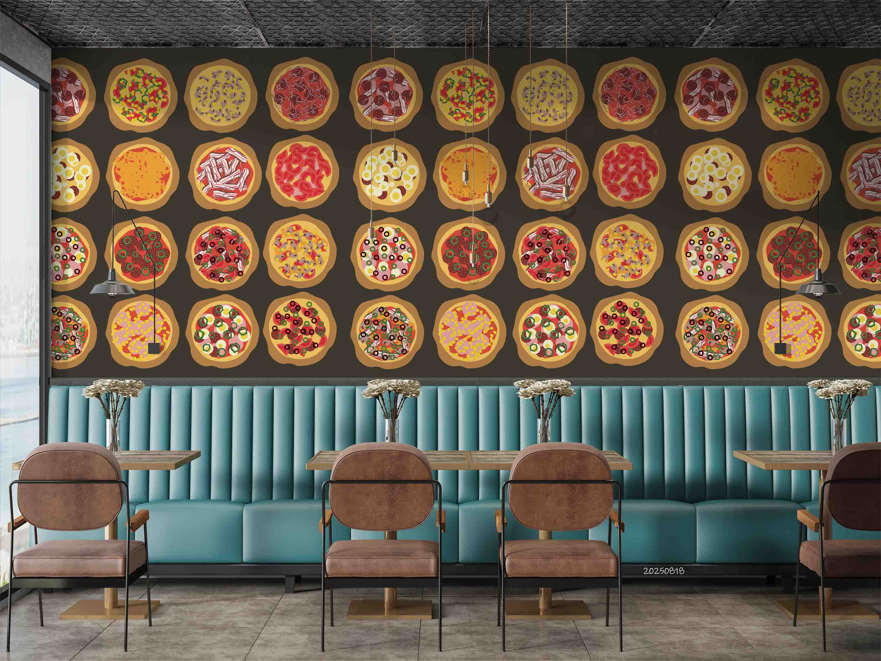 3D Restaurant Snack Bar Diner Fast Food Pizza Wall Mural Wallpaper 72