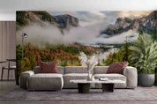 3D Autumn Morning Misty Forest Valley Yosemite National Park Wall Mural Wallpaper GD 4259- Jess Art Decoration