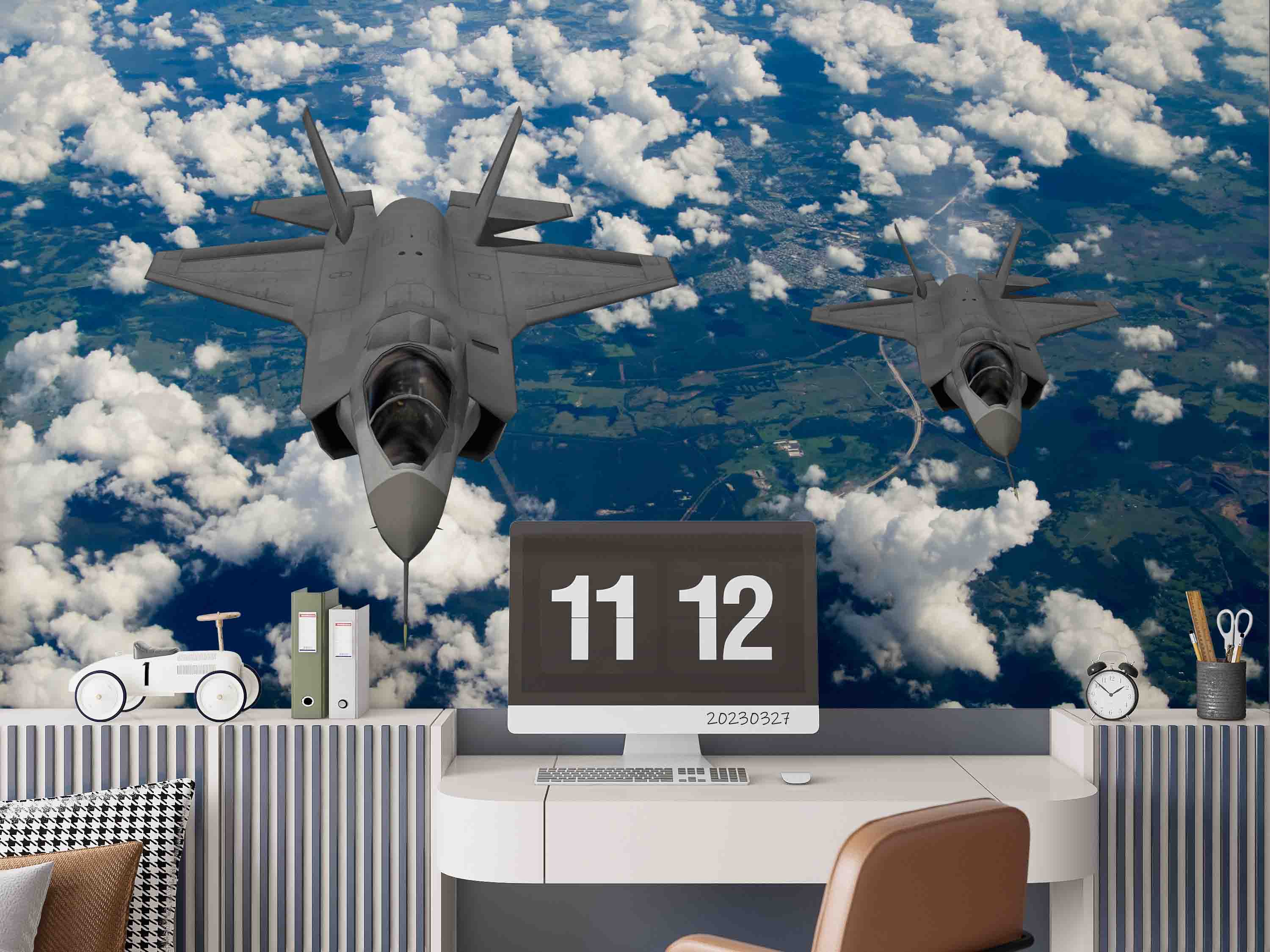 3D F-35 Lightning II Aircraft High Altitude Flying Wall Mural Wallpaper GD 5476- Jess Art Decoration