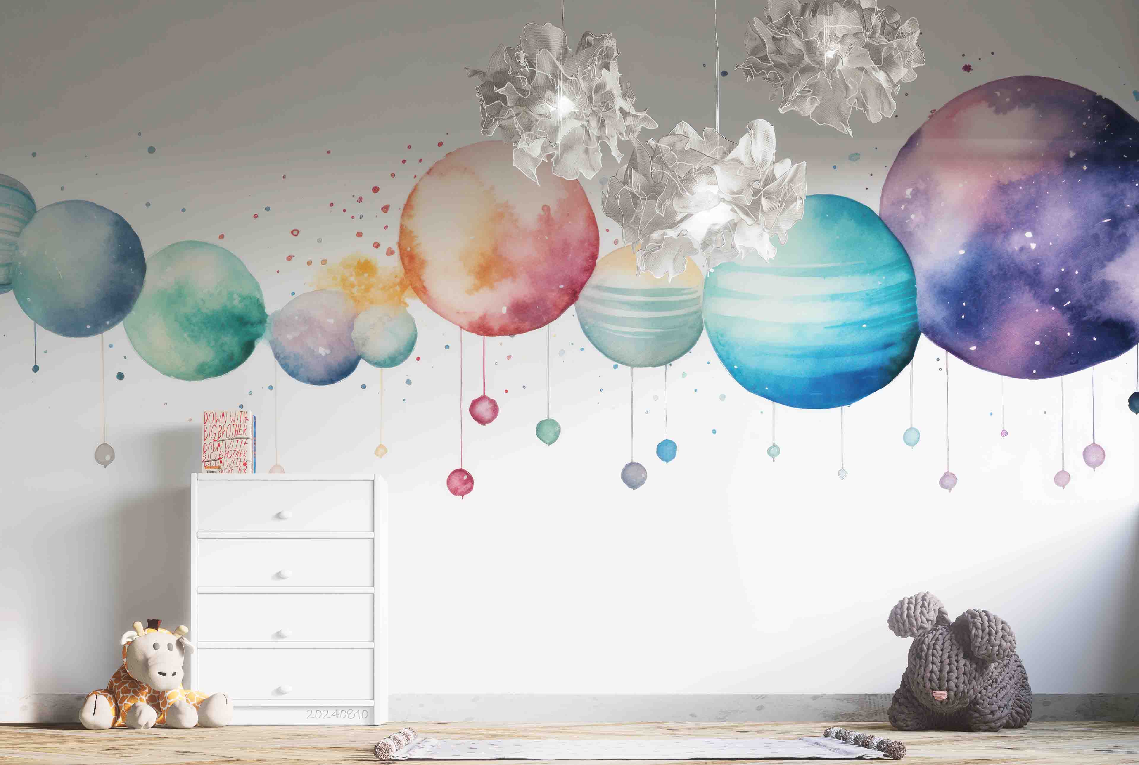 3D Watercolour The Earth Damaskeen Wall Mural Wallpaper YXL 214