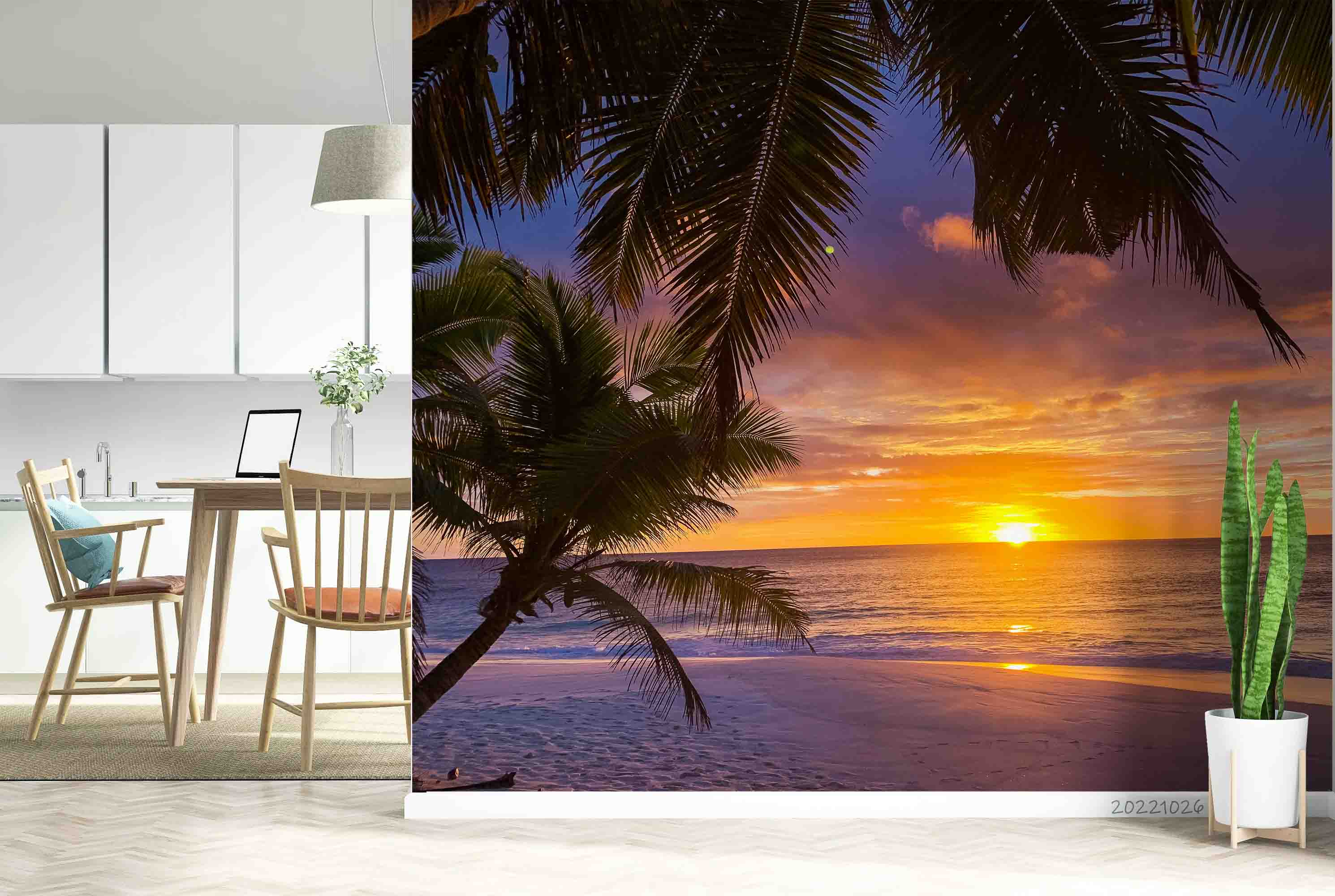 3D Beach Sea Coconut Tree Sunset Skyline Wall Mural Wallpaper GD 3110- Jess Art Decoration