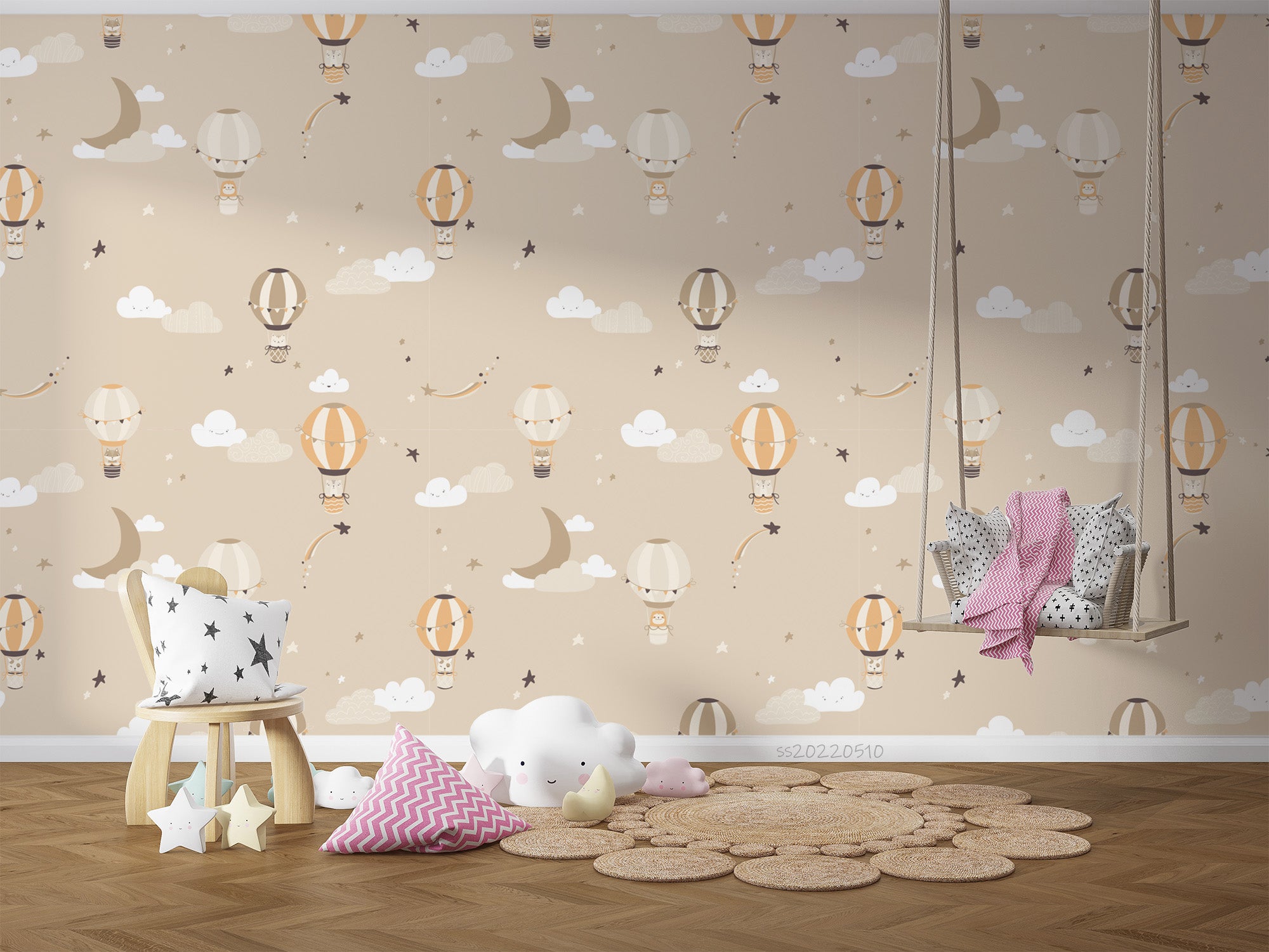 3D Retro Balloon Animals Night Sky Clouds Wall Mural Wallpaper GD 4099- Jess Art Decoration