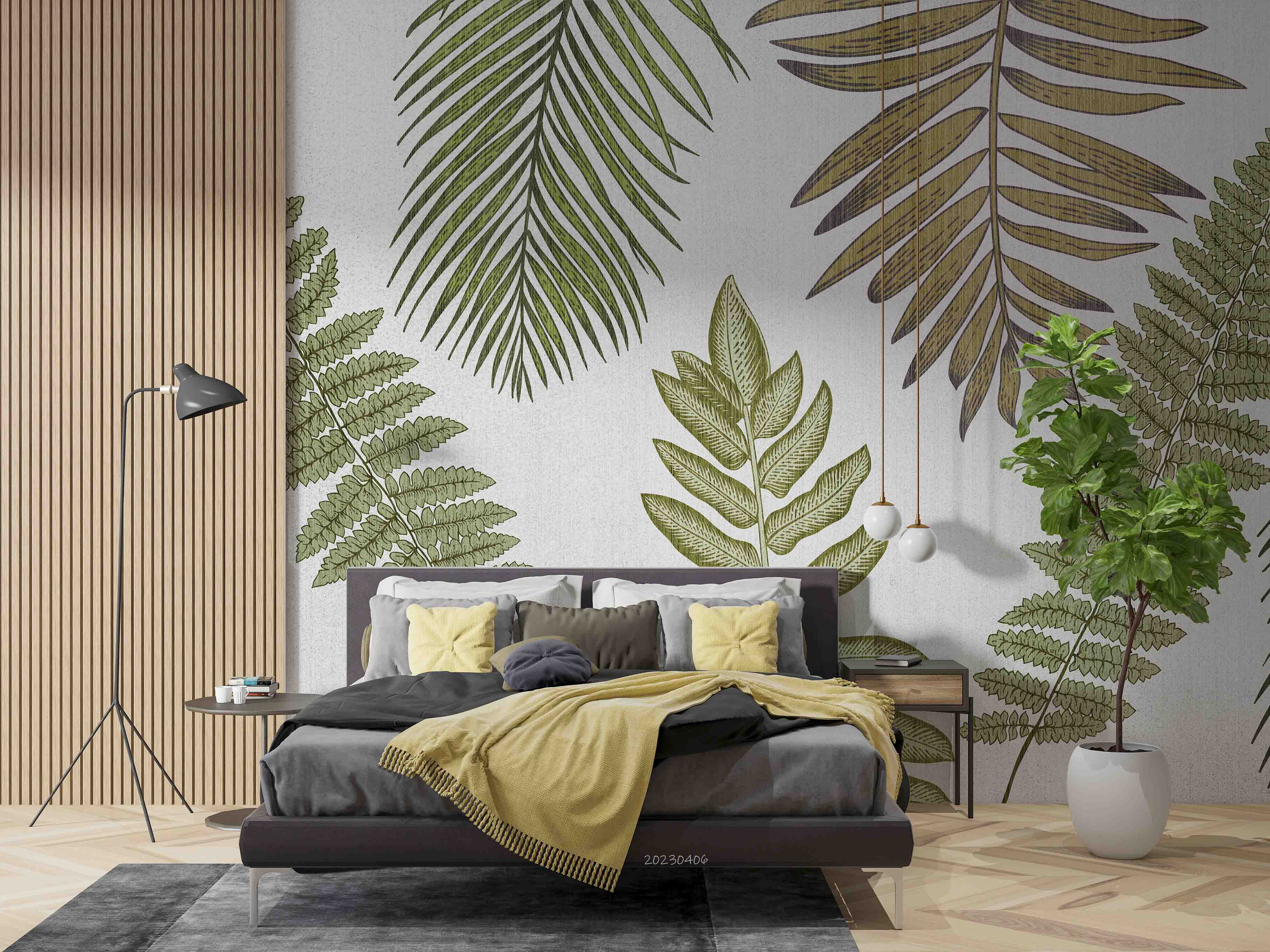 3D Modern Green Plant Leaf Vein Fern Nature Art Background Wall Mural Wallpaper GD 5579- Jess Art Decoration