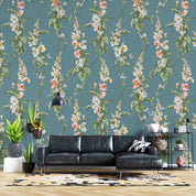 3D Floral Leaf Blue Background Wallpaper Wall Mural Wall Decor Wall Art Wall Sticker Remoable Wallpaper