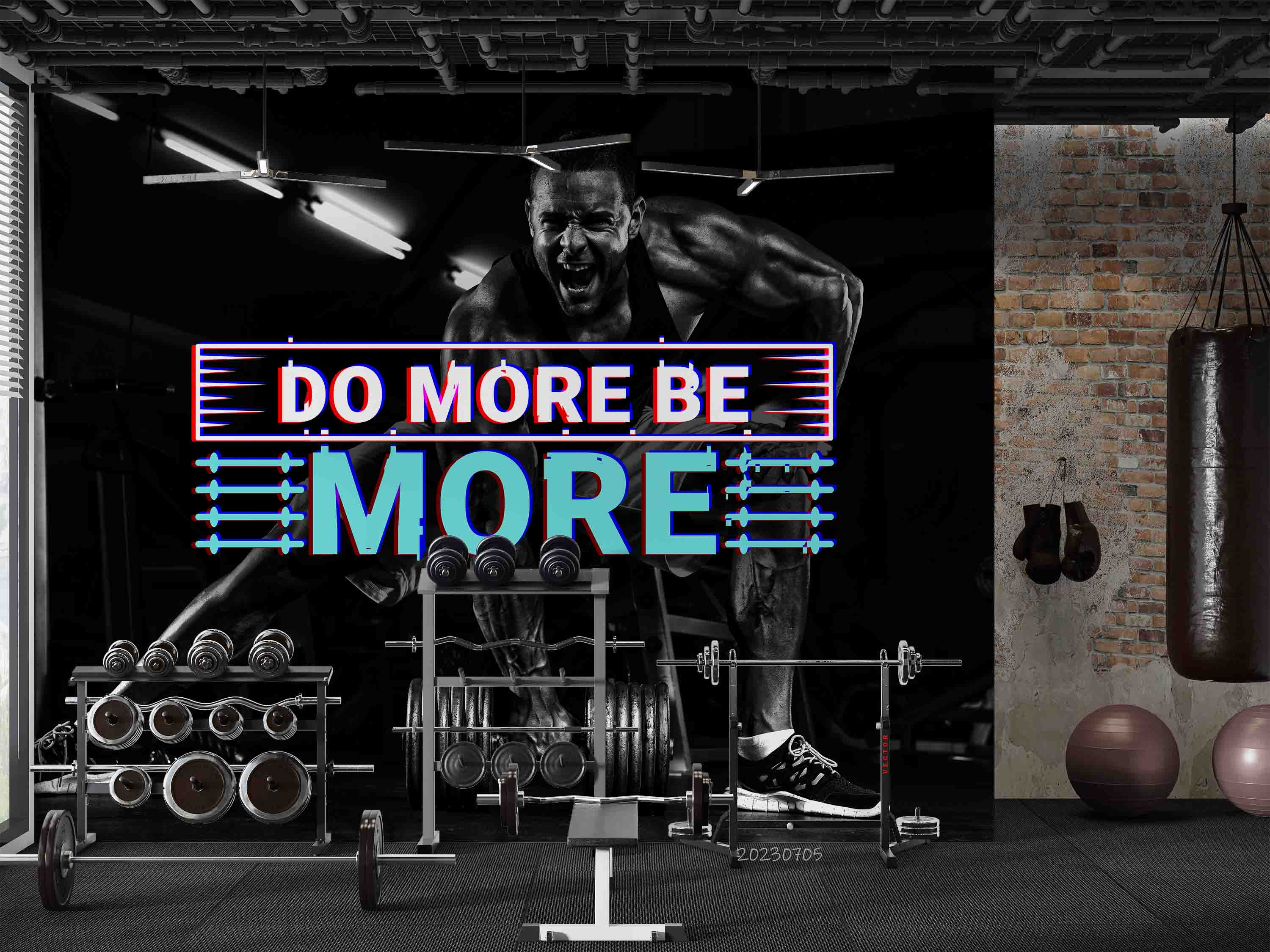 3D Fitness Person Letter Dumbbell Wall Mural Wallpaper YXL 1724