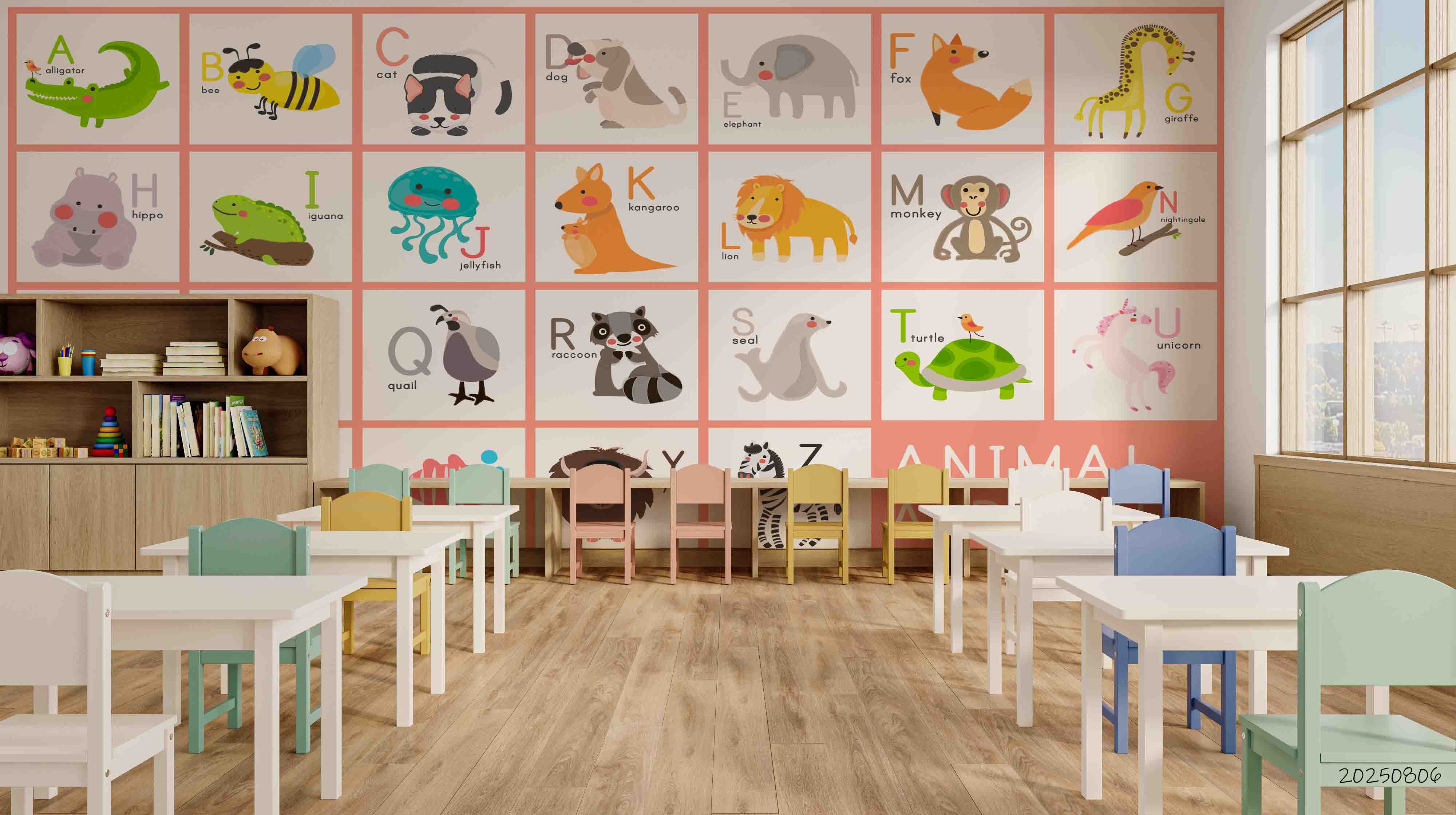 3D Childcare Nursery School Cartoon Kids Animals Letters Wall Mural Wallpaper JN