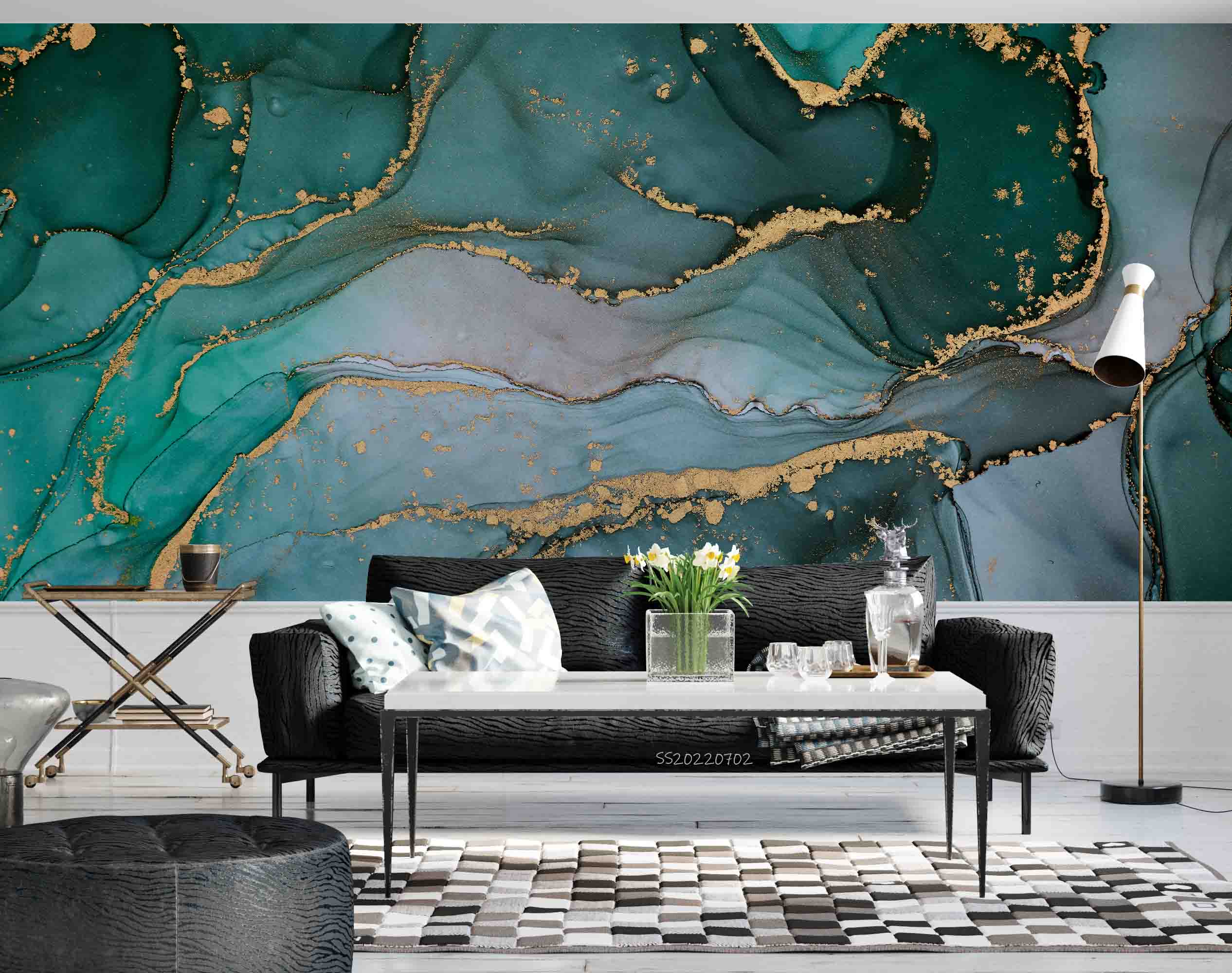 3D Abstract Green Gold Marble Texture Wall Mural Wallpaper GD 5077- Jess Art Decoration