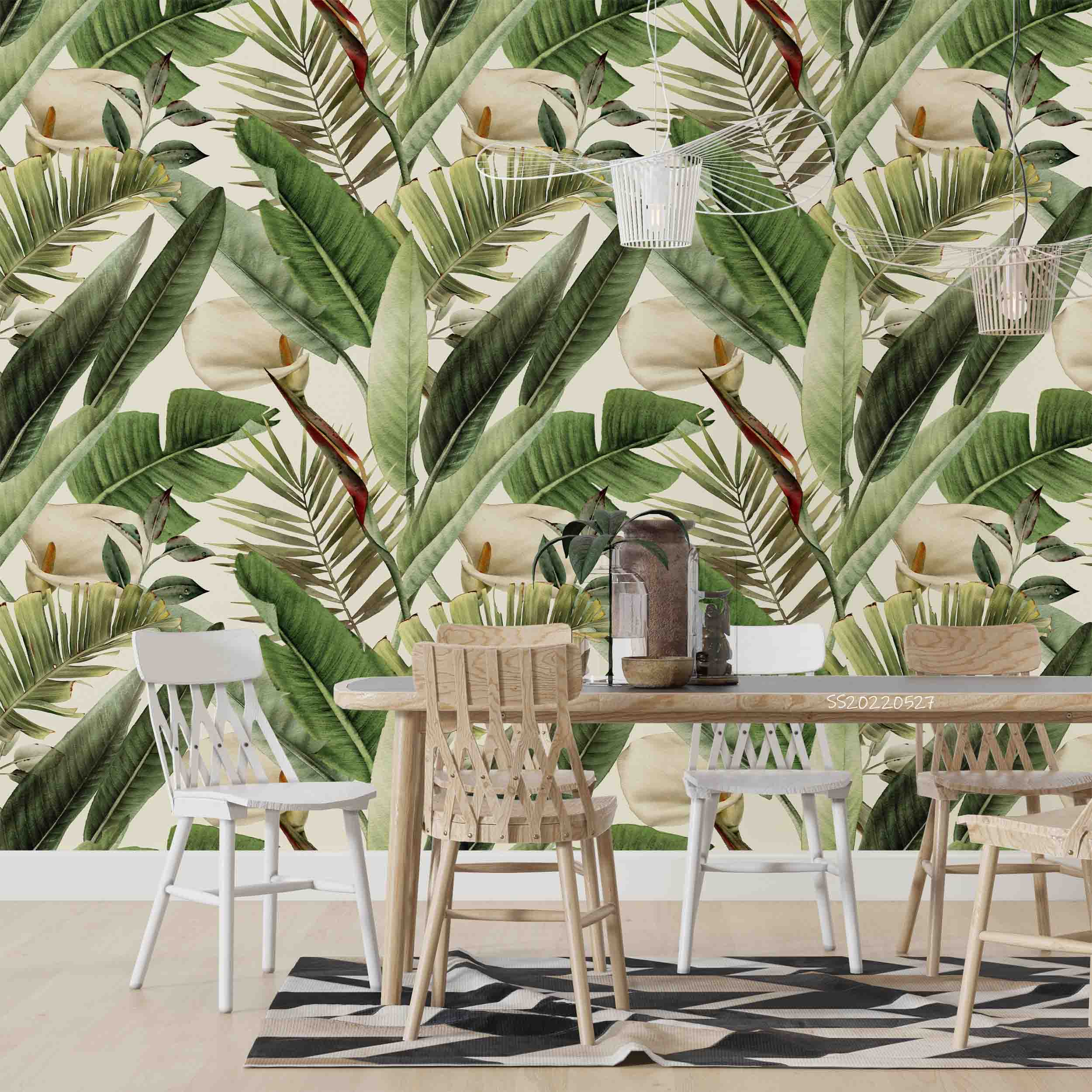3D Watercolor Tropical Leaves Pattern Light Background Wall Mural Wallpaper GD 4206- Jess Art Decoration