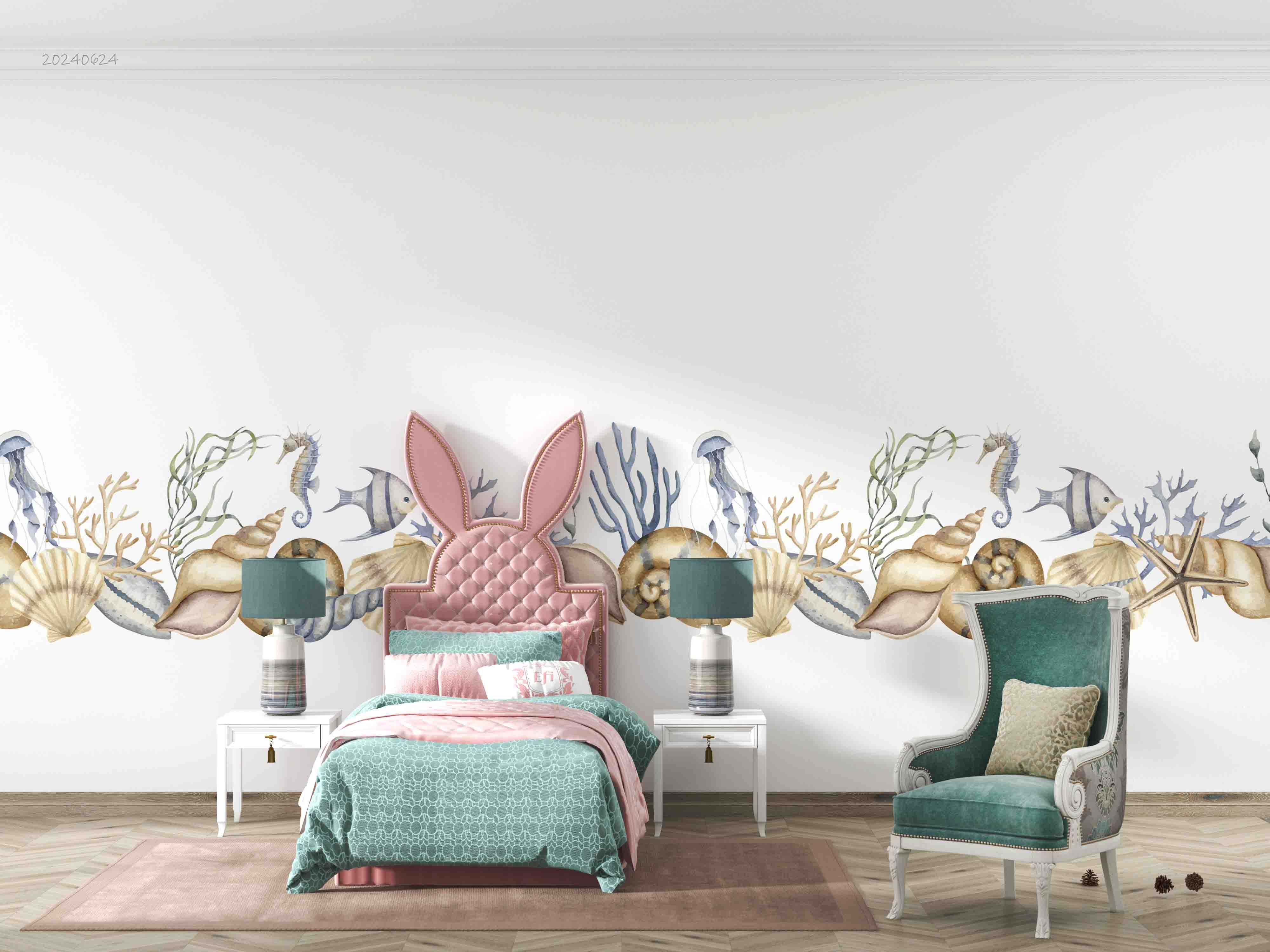3D Conch Starfish Jellyfish Sea Horse Coral Wall Mural Wallpaper YXL 665