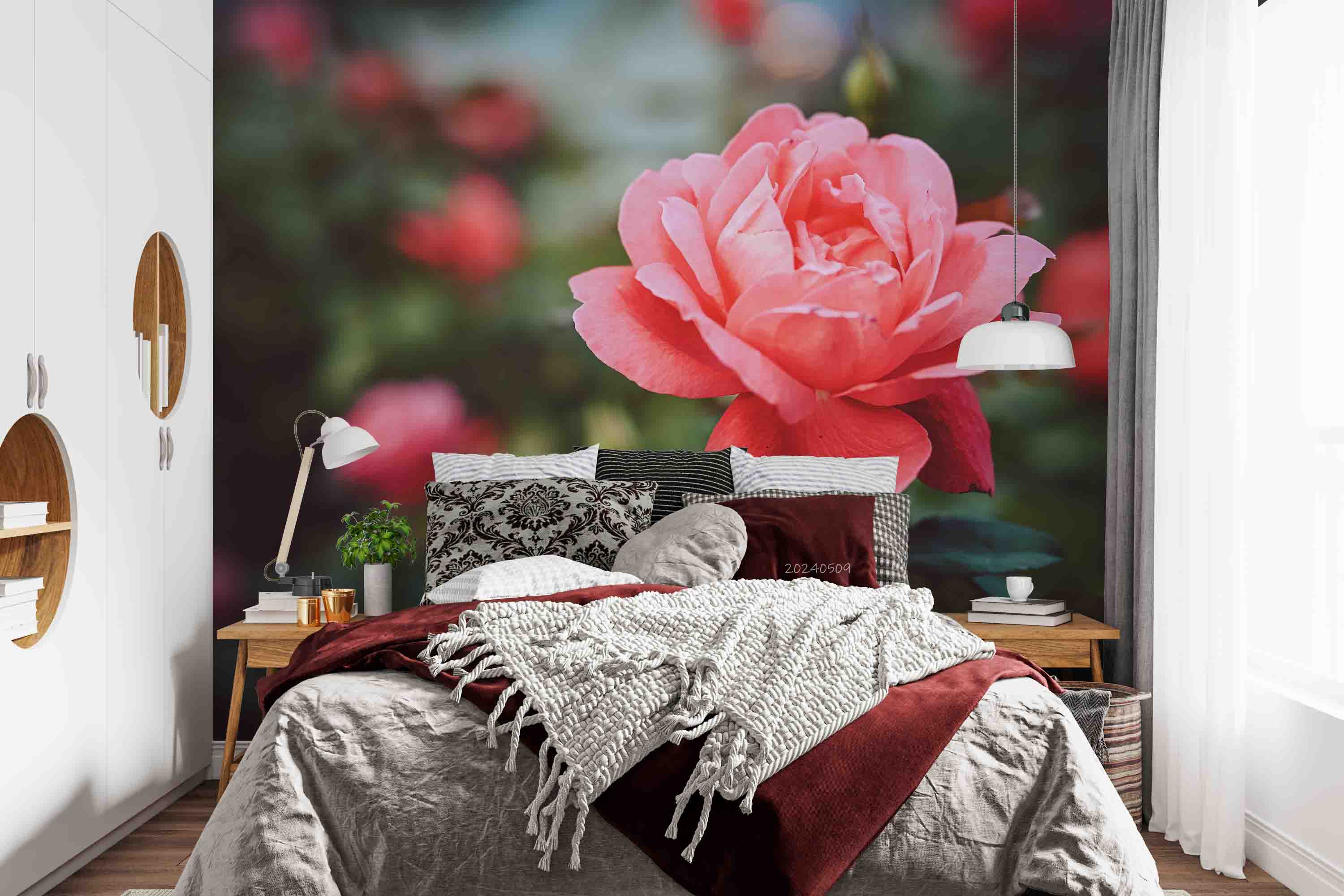 3D Pink Rose Flower Leaf Plant Wallpaper Wall Mural Wall Decor Wall Art Wall Sticker Remoable Wallpaper