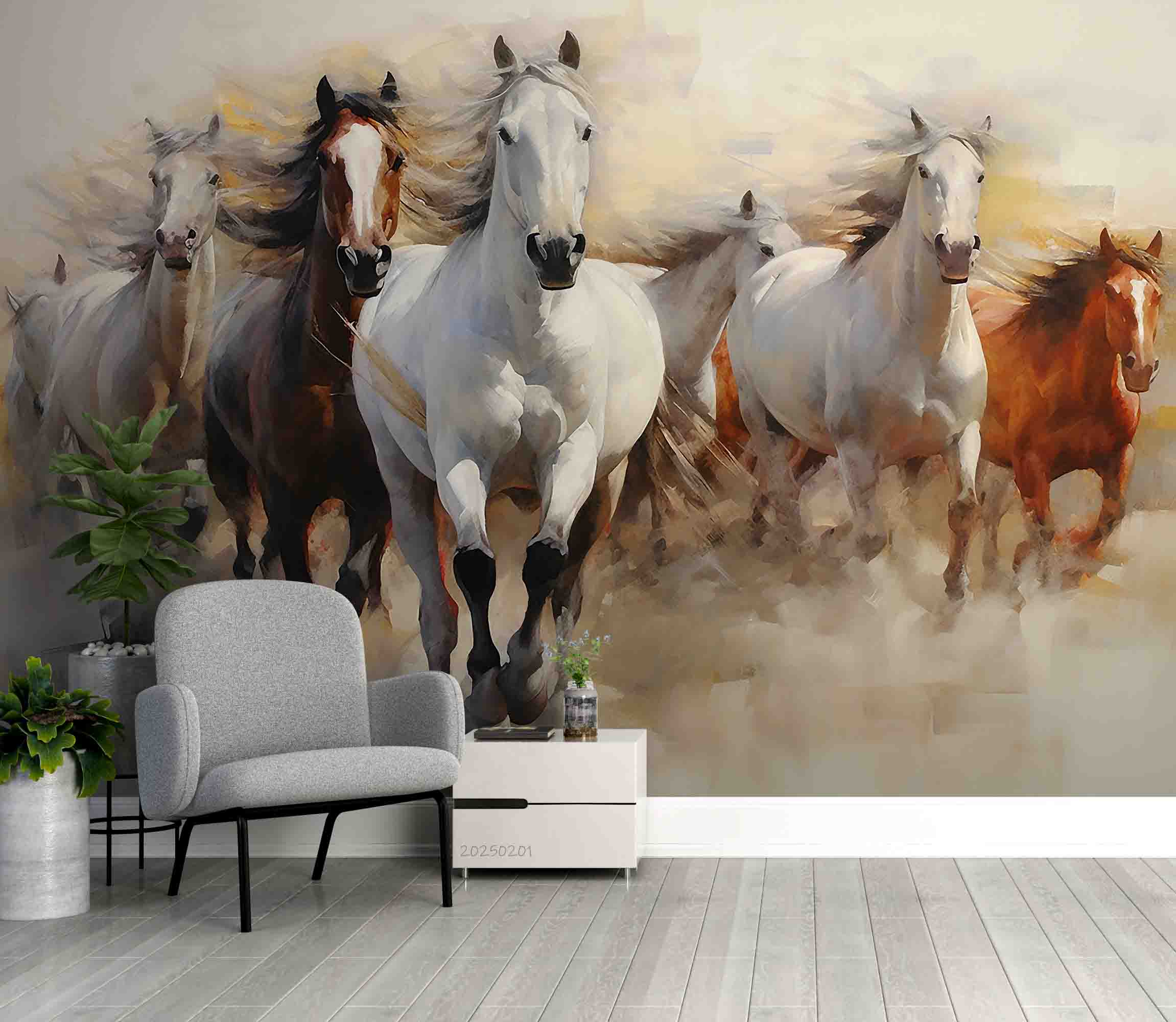 3D White Horse Running Oil Painting Wallpaper Wall Mural Wall Decor Wall Art Wall Sticker Remoable Wallpaper LQH 24