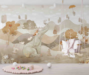 3D Tree Elephant Rabbit Fox Mountain Cloud Wall Mural Wallpaper YXL 380