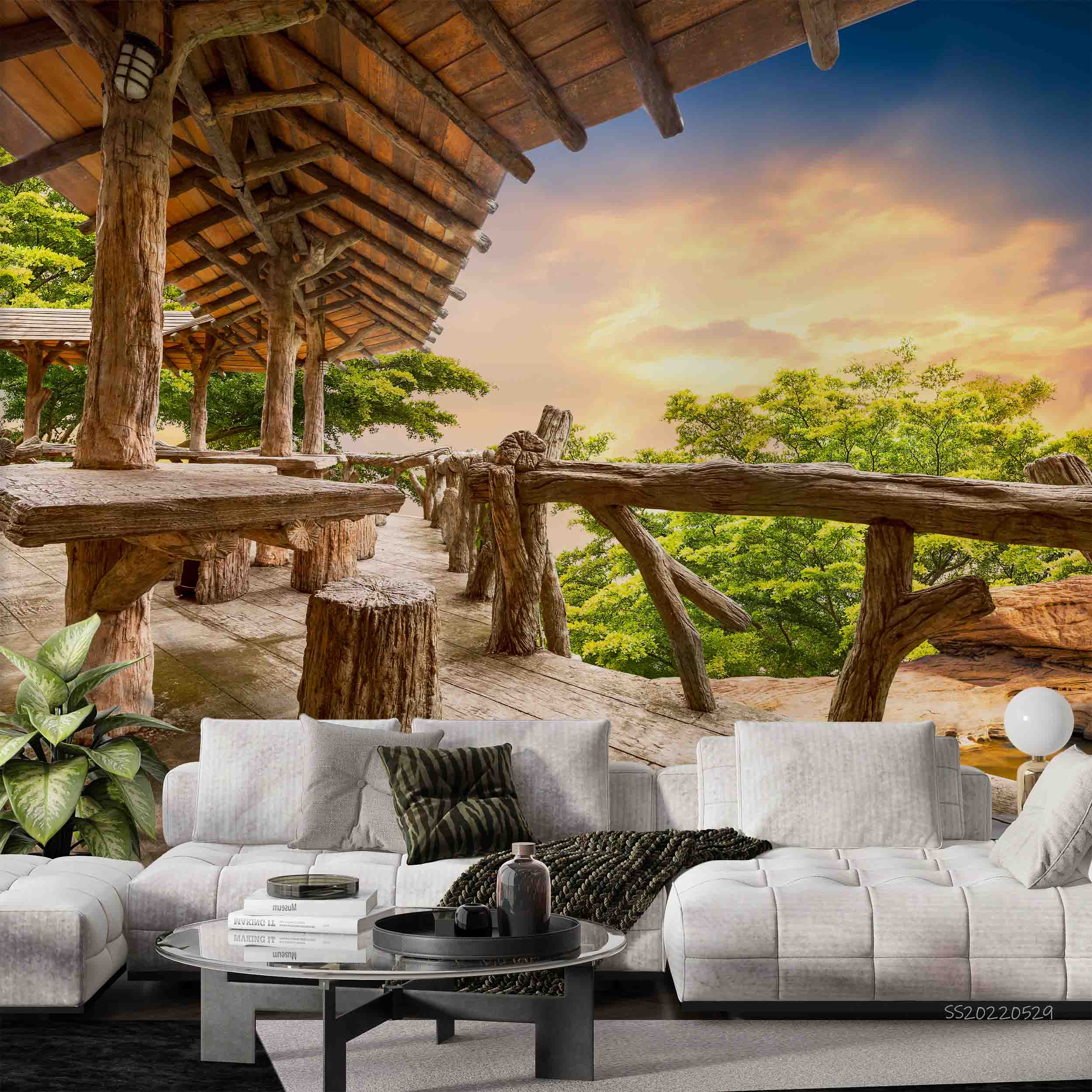 3D Wooden Porch Sunset Nature View Wall Mural Wallpaper GD 4395- Jess Art Decoration