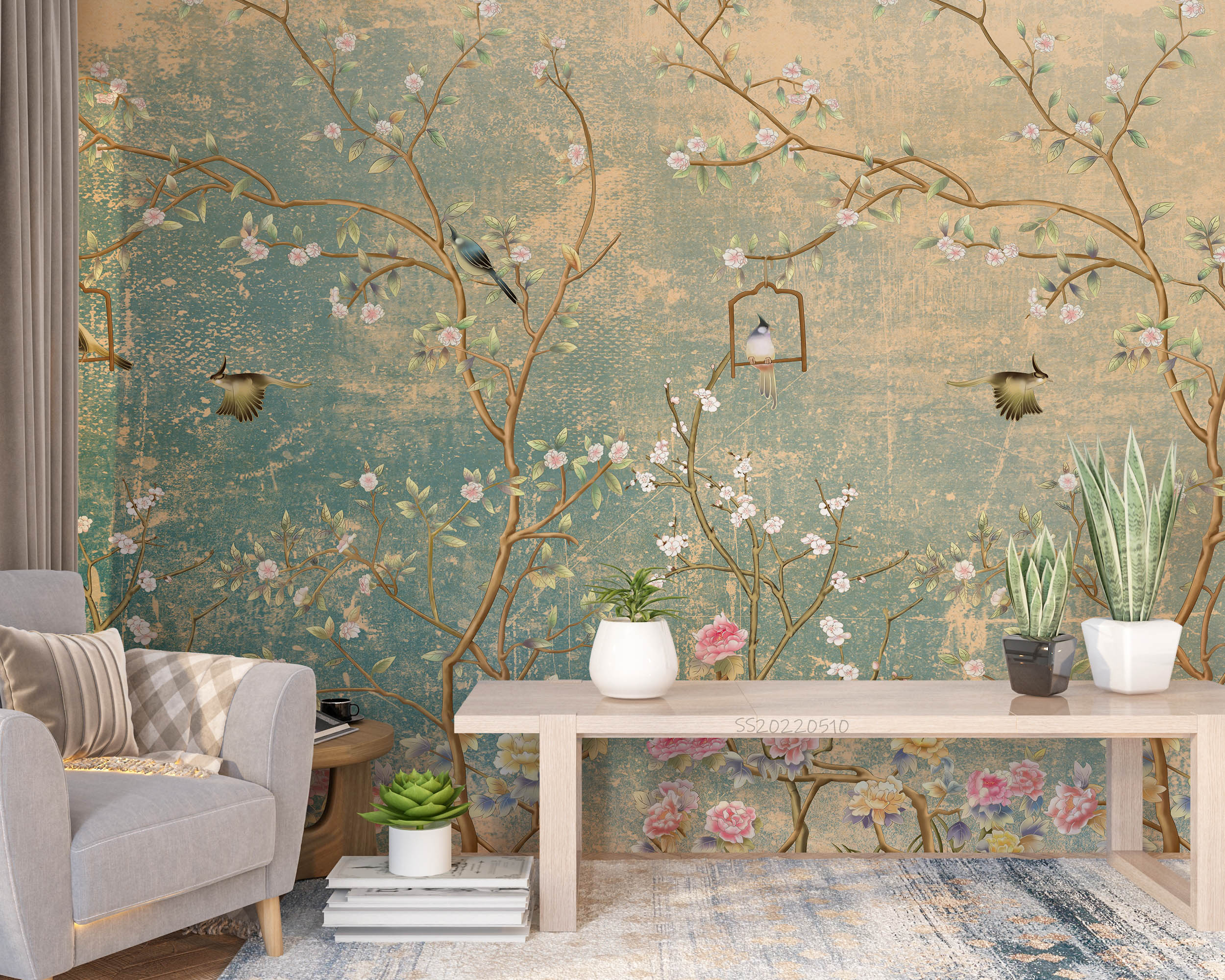 3D Chinese Vintage Branch Floral Bird Background Wall Mural Wallpaper GD 4053- Jess Art Decoration