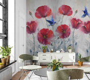 3D Vintage Red Poppy vintage red flower painting wall mural wallpaper for bedroom - view 5